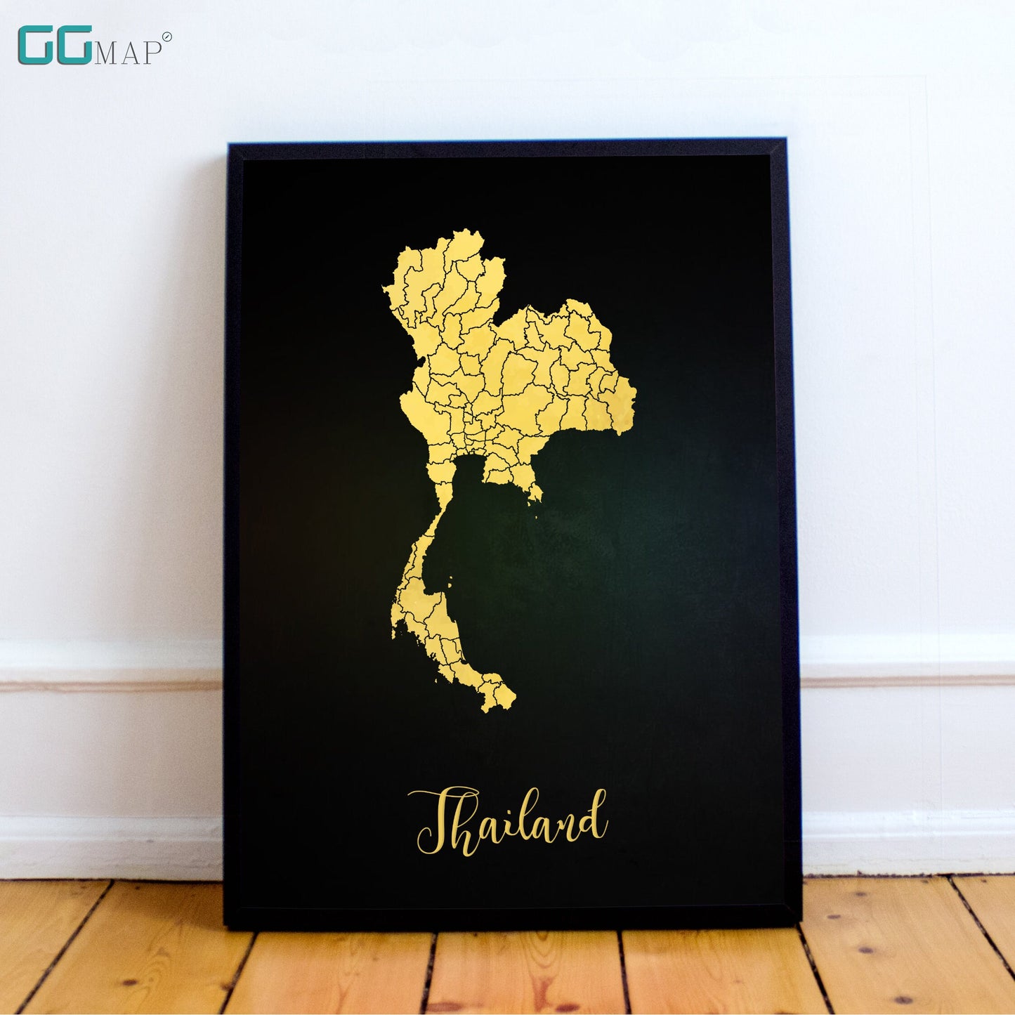 THAILAND map - Thailand gold map - Travel poster - Home Decor - Wall decor - Office map - Thailand gift - GGmap - Thailand poster