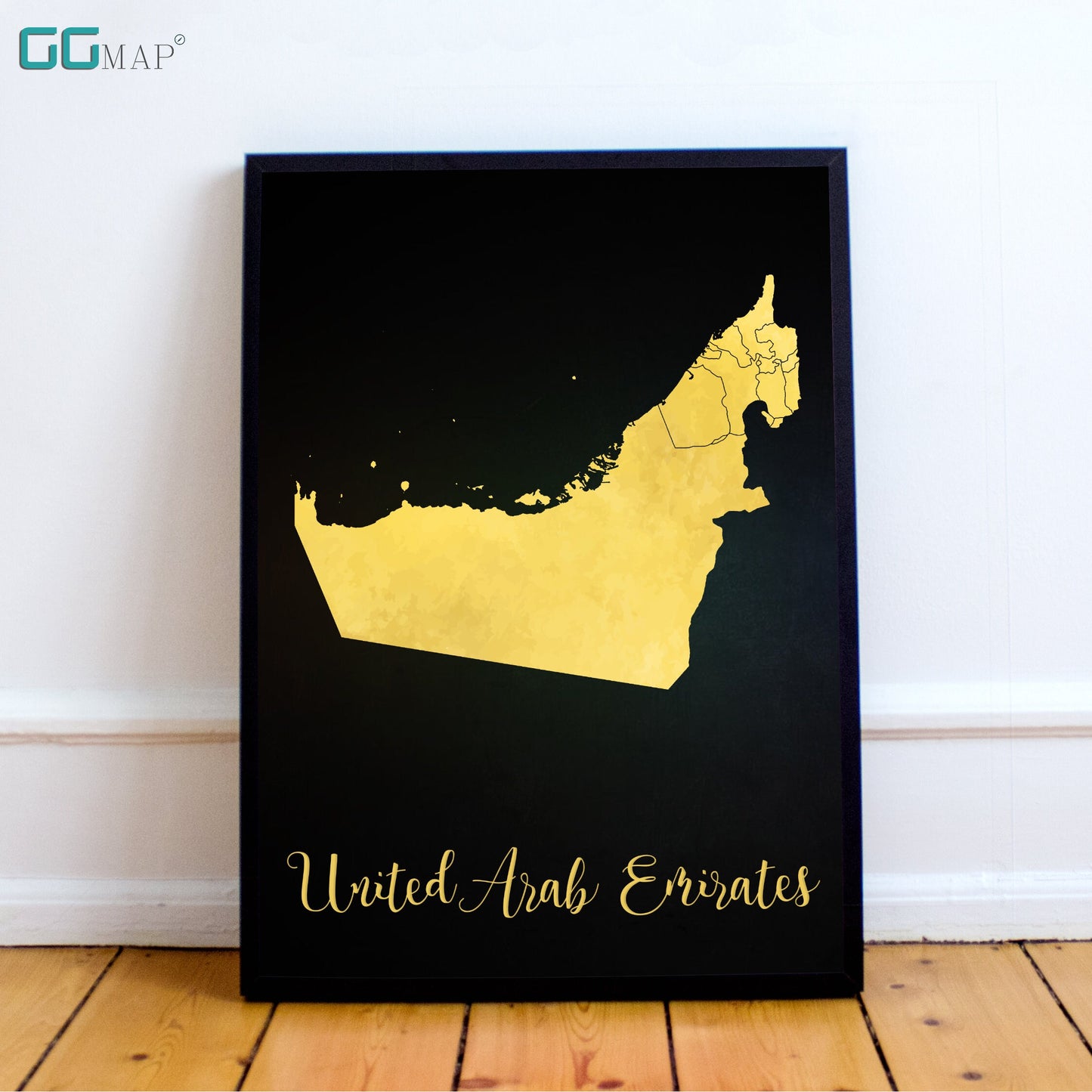 United Arab Emirates map - UAE gold map - Travel poster - Home Decor - Wall Decor - Office map - UAE gift - GGmap - UAE poster