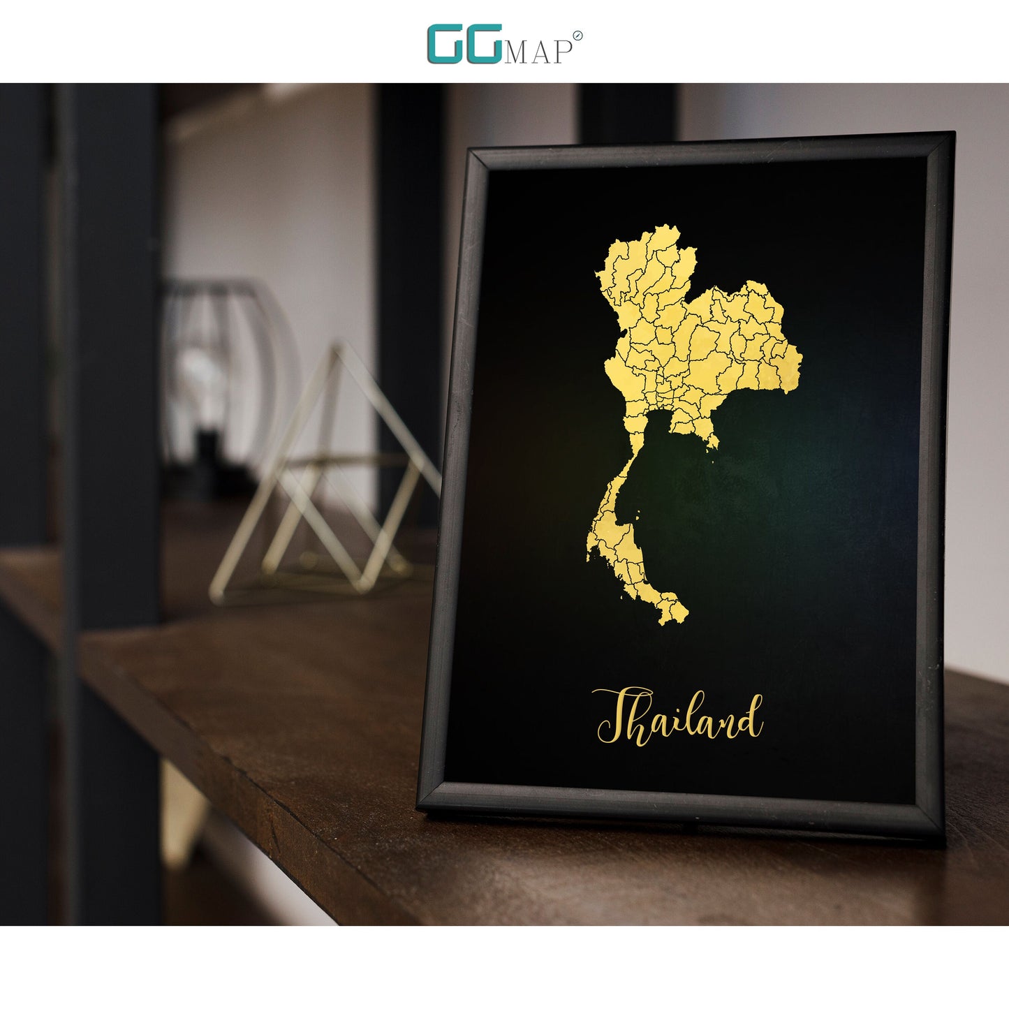 THAILAND map - Thailand gold map - Travel poster - Home Decor - Wall decor - Office map - Thailand gift - GGmap - Thailand poster