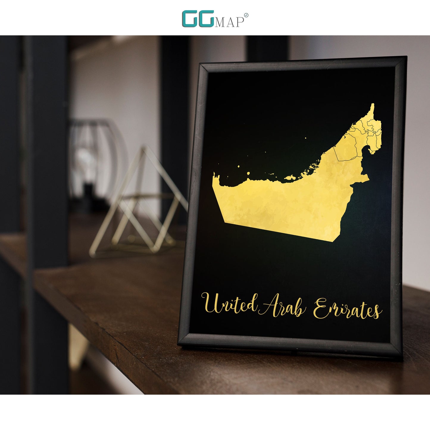 United Arab Emirates map - UAE gold map - Travel poster - Home Decor - Wall Decor - Office map - UAE gift - GGmap - UAE poster