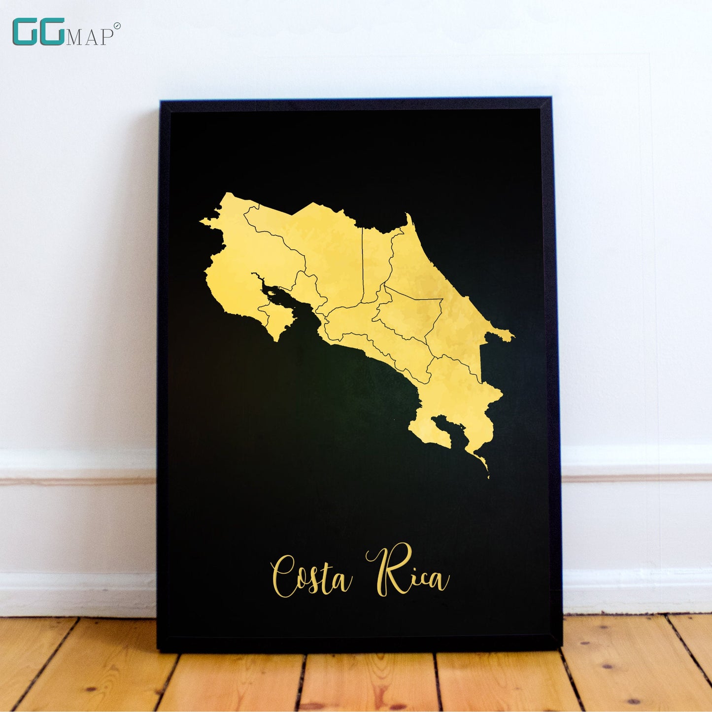 COSTA RICA map - Costa Rica gold map - Travel poster - Home Decor - Wall decor - Office map - Costa Rica gift - GGmap - Costa Rica poster