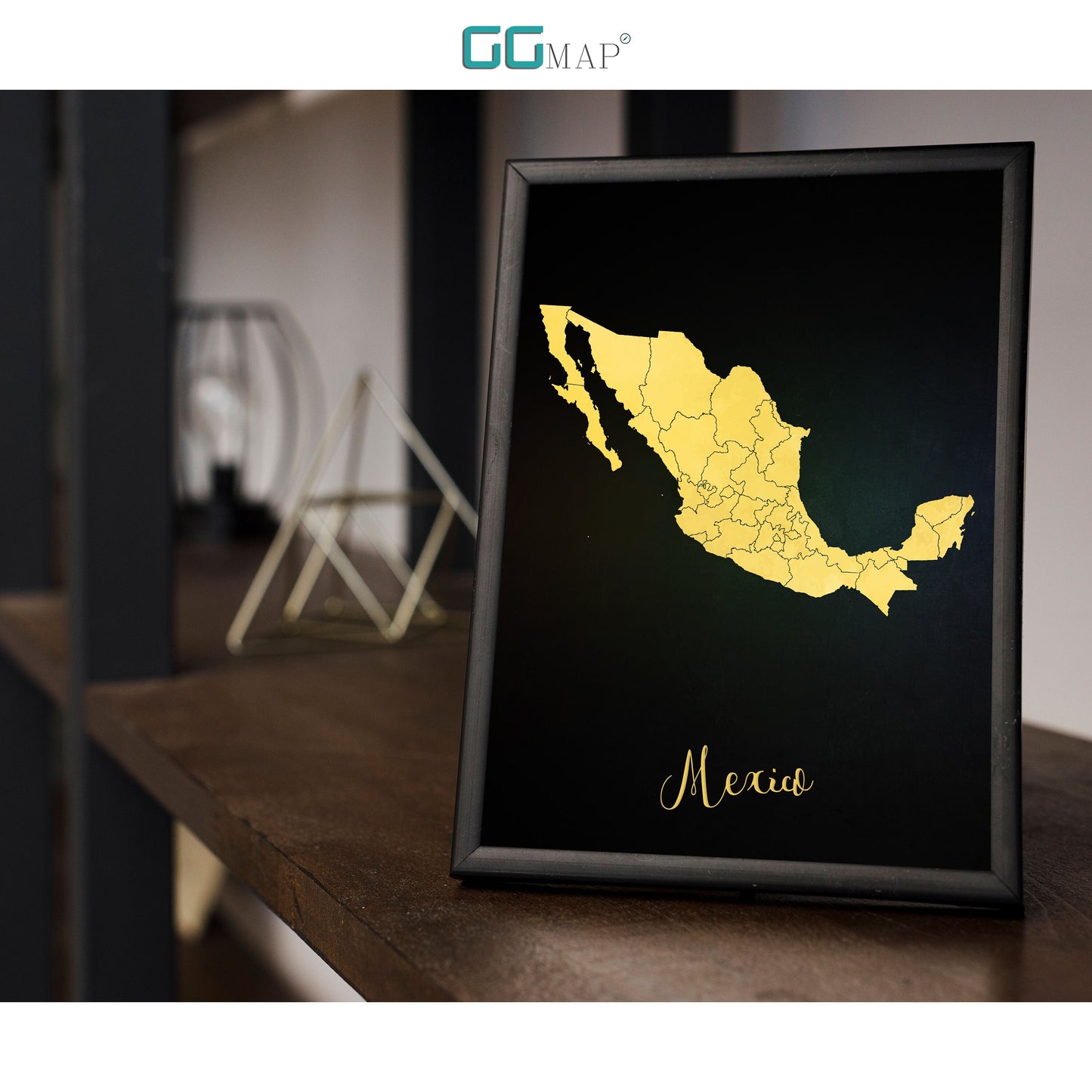 MEXICO map - Mexico gold map - Travel poster - Home Decor - Wall decor - Office map - Mexico gift - GGmap - Mexico poster