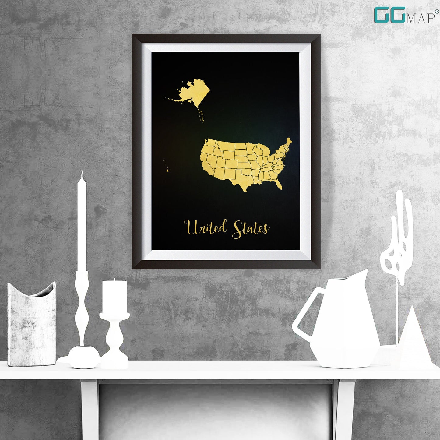 UNITED STATES map - United States gold map - Travel poster - Home Decor - Wall decor - Office map - US gift - GGmap - Unites States poster