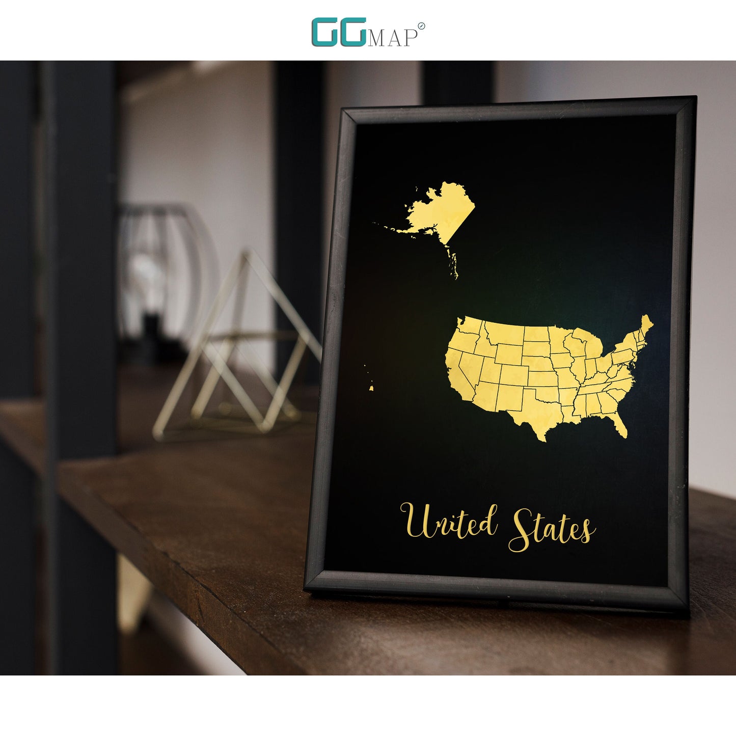 UNITED STATES map - United States gold map - Travel poster - Home Decor - Wall decor - Office map - US gift - GGmap - Unites States poster