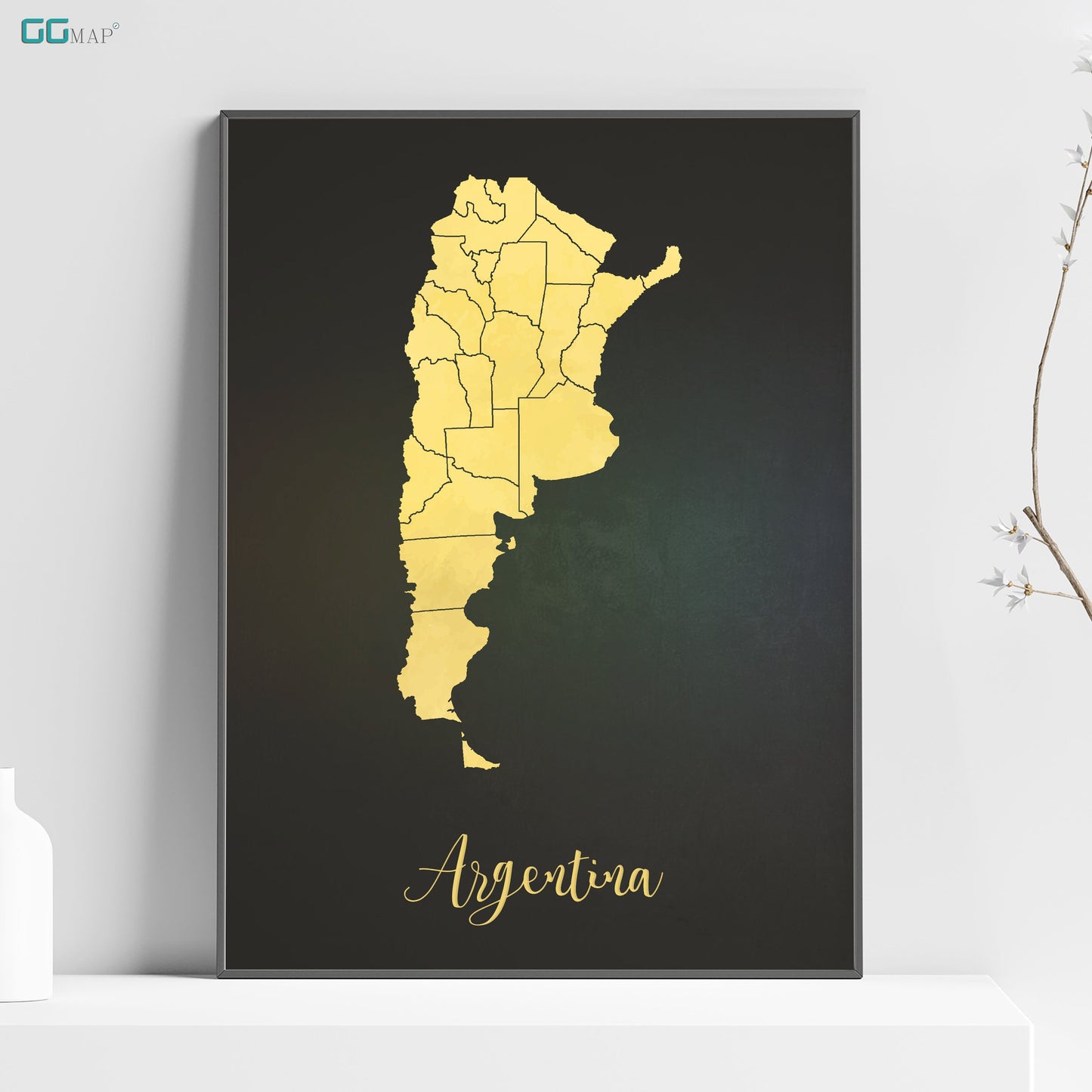 a black and yellow map of the state of argentina