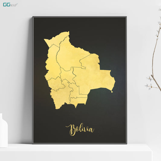 BOLIVIA map - Bolivia gold map - Travel poster - Home Decor - Wall decor - Office map - Bolivia gift - GGmap - Bolivia poster