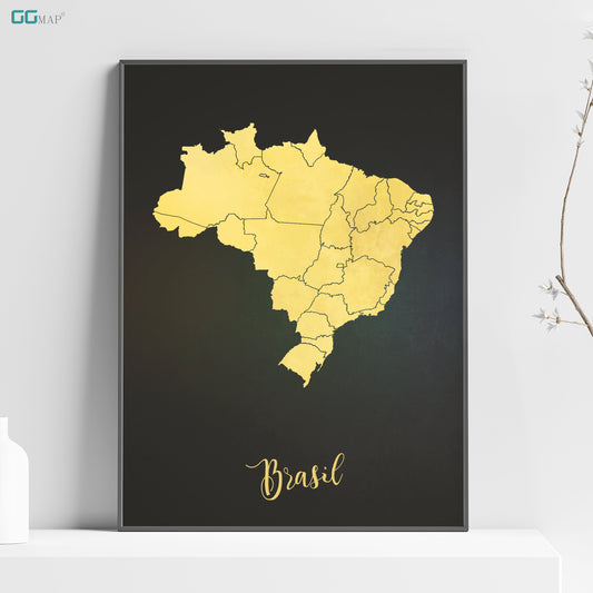 BRASIL map - Brasil gold map - Travel poster - Home Decor - Wall decor - Office map - Brasil gift - GGmap - Brasil poster