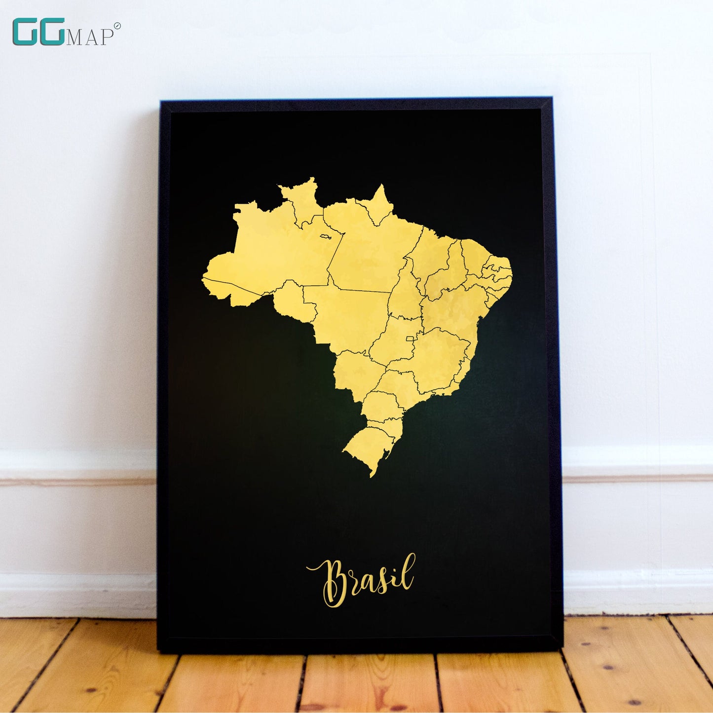 BRASIL map - Brasil gold map - Travel poster - Home Decor - Wall decor - Office map - Brasil gift - GGmap - Brasil poster