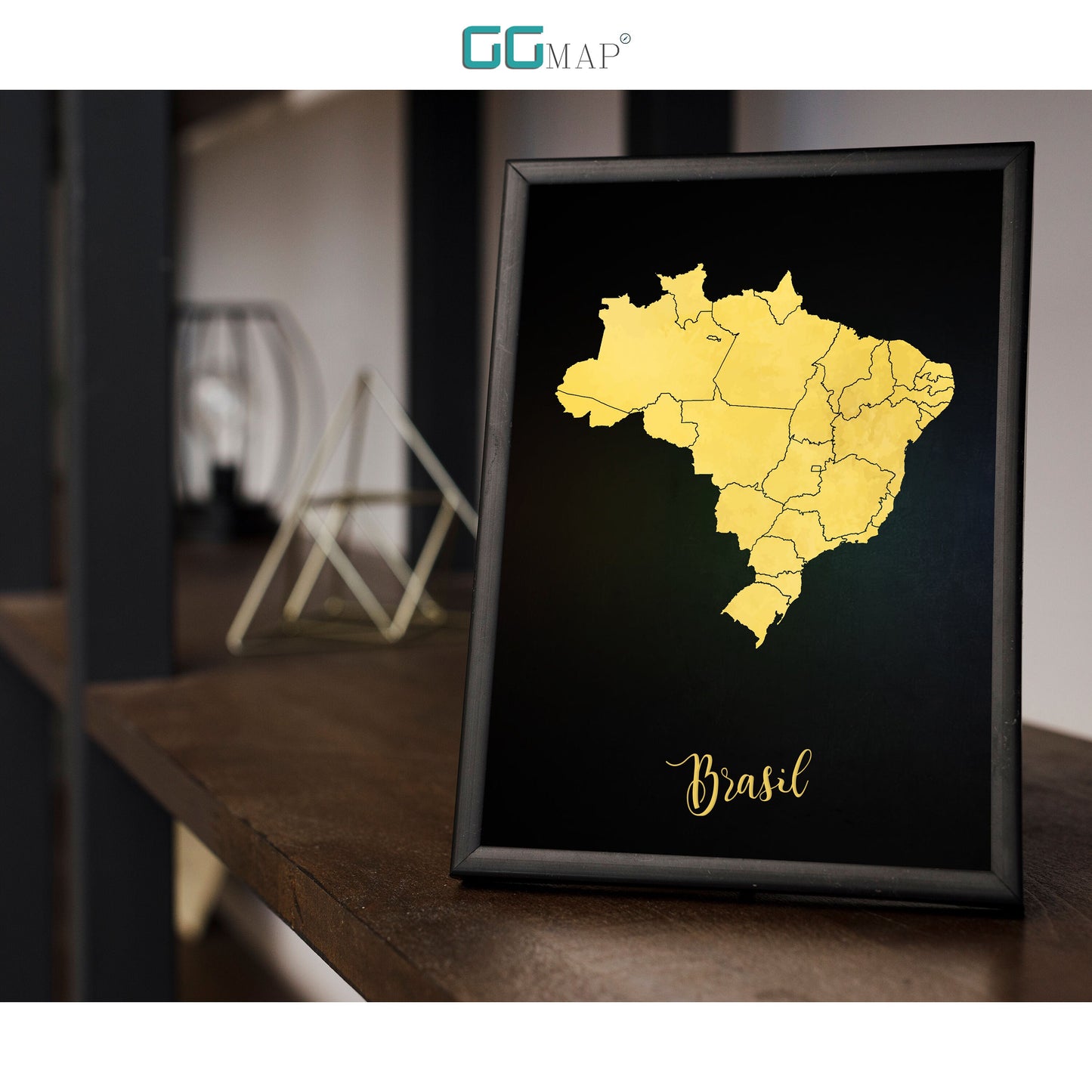 BRASIL map - Brasil gold map - Travel poster - Home Decor - Wall decor - Office map - Brasil gift - GGmap - Brasil poster