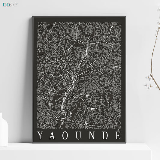 City map of YAOUNDE - Home Decor - Office map - Travel map - Print map - Poster city map - Yaounde map - GeoGIS Studio - Yaounde black map