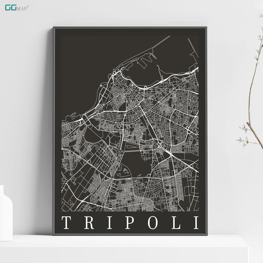 a black and white map of the city of tripoli