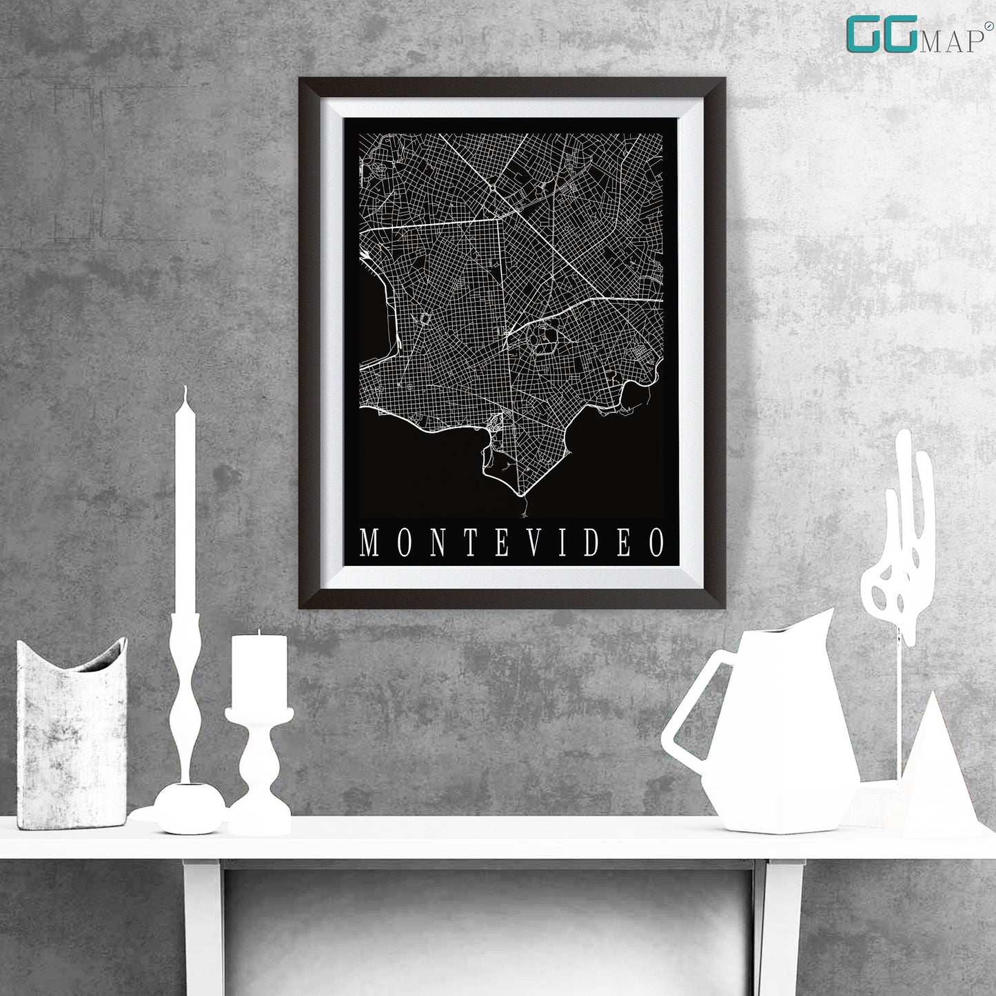 City map of MONTEVIDEO - Home Decor - Office map -Travel map -Print map -Poster city map -Montevideo map -GeoGIS Studio-Montevideo black map