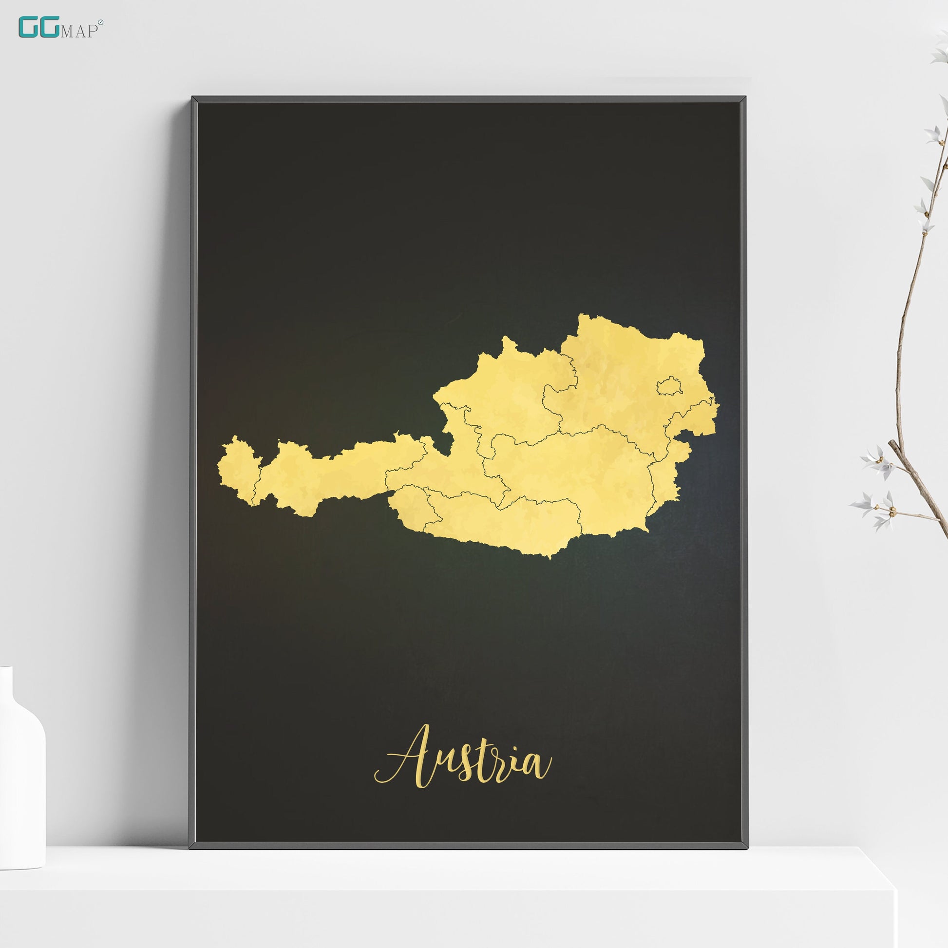 a map of the country of astra in gold on a black background