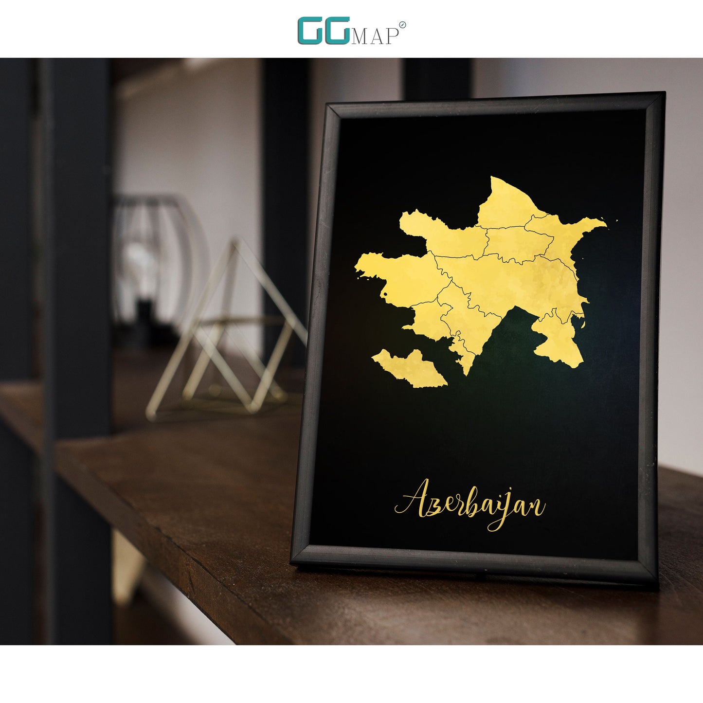 AZERBAIJAN map - Azerbaijan gold map - Travel poster - Home Decor - Wall decor - Office map - Azerbaijan gift - GeoGIS studio