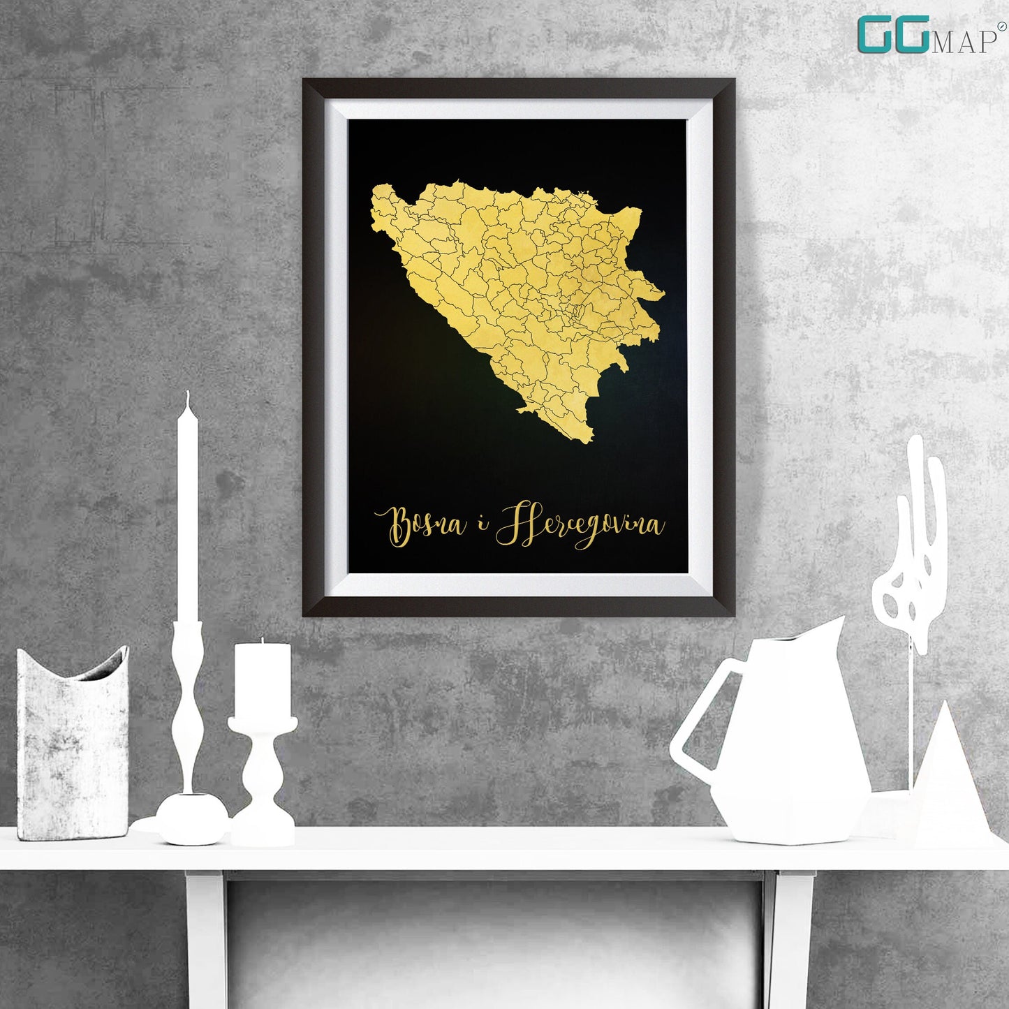 BOSNA I HERCEGOVINA map - Bosna i Hercegovina gold map - Travel poster - Home Decor - Wall decor - Office map - GeoGIS studio