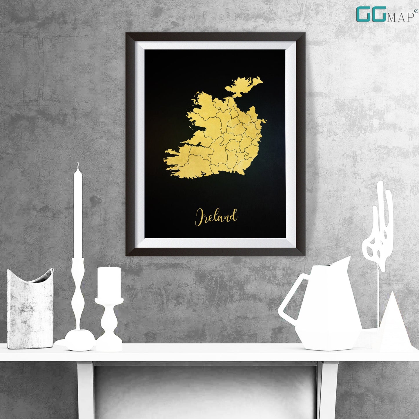 IRELAND map - Ireland gold map - Travel poster - Home Decor - Wall decor - Office map - Ireland gift - GeoGIS studio