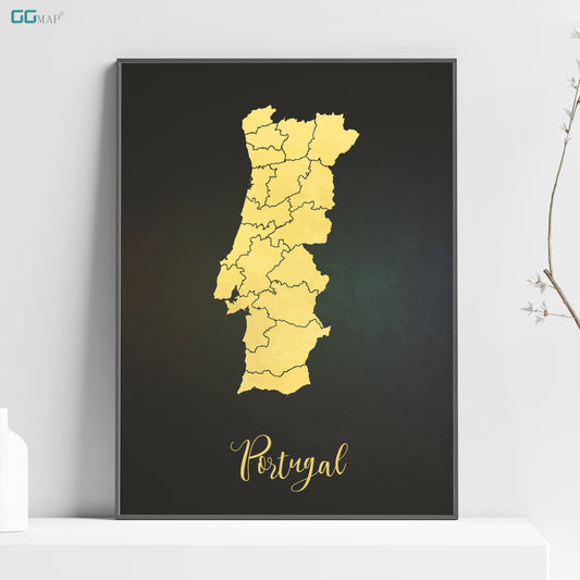 a black and yellow poster with a map of portugal