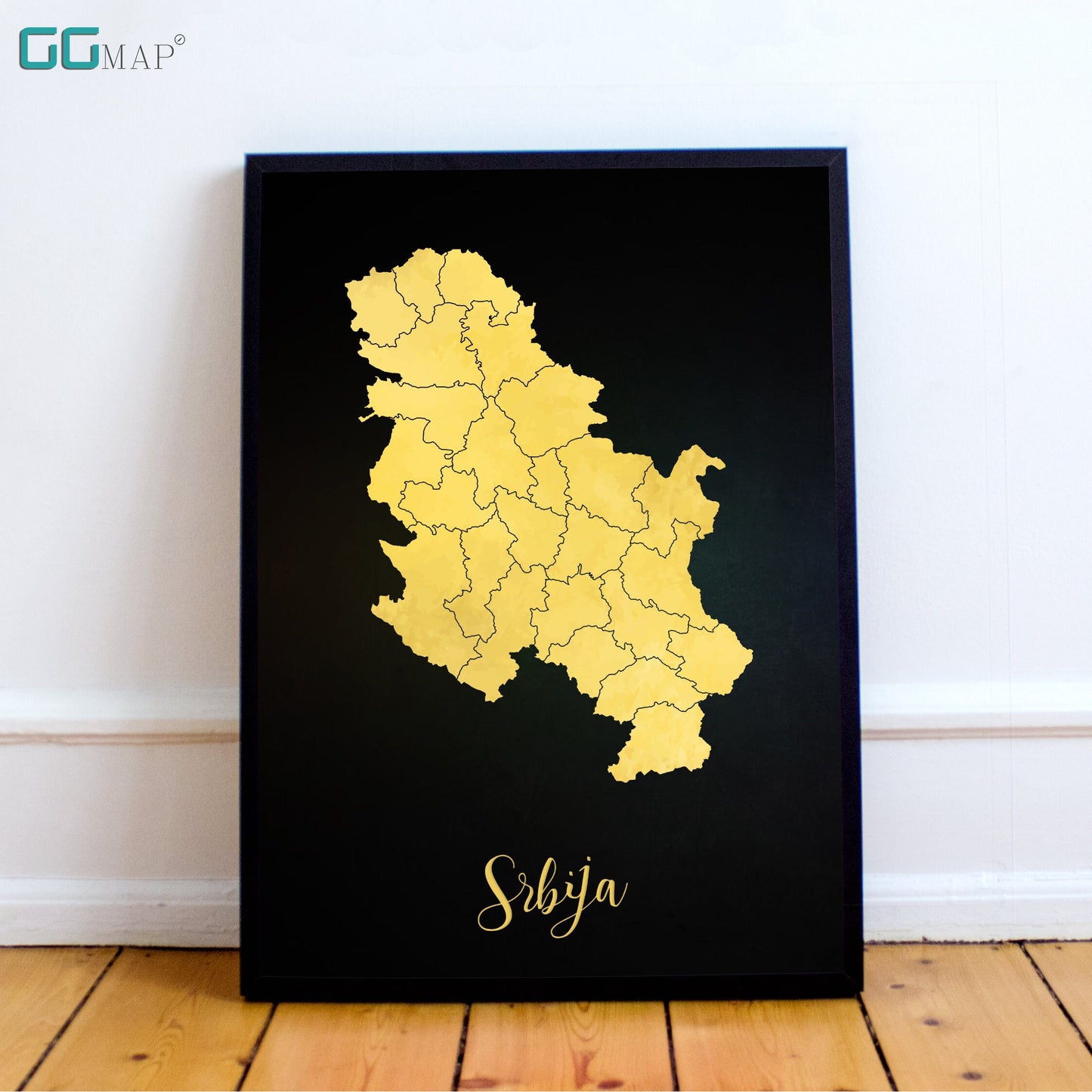 SRBIJA map - Srbija gold map - Travel poster - Home Decor - Wall decor - Office map - Serbia gift - GeoGIS studio