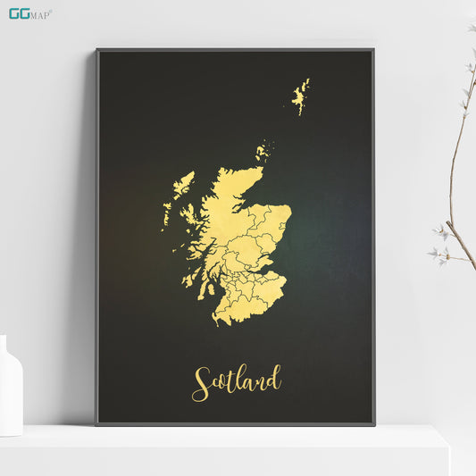 a black and gold map of scotland 