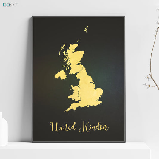 a black and gold map of the united kingdom