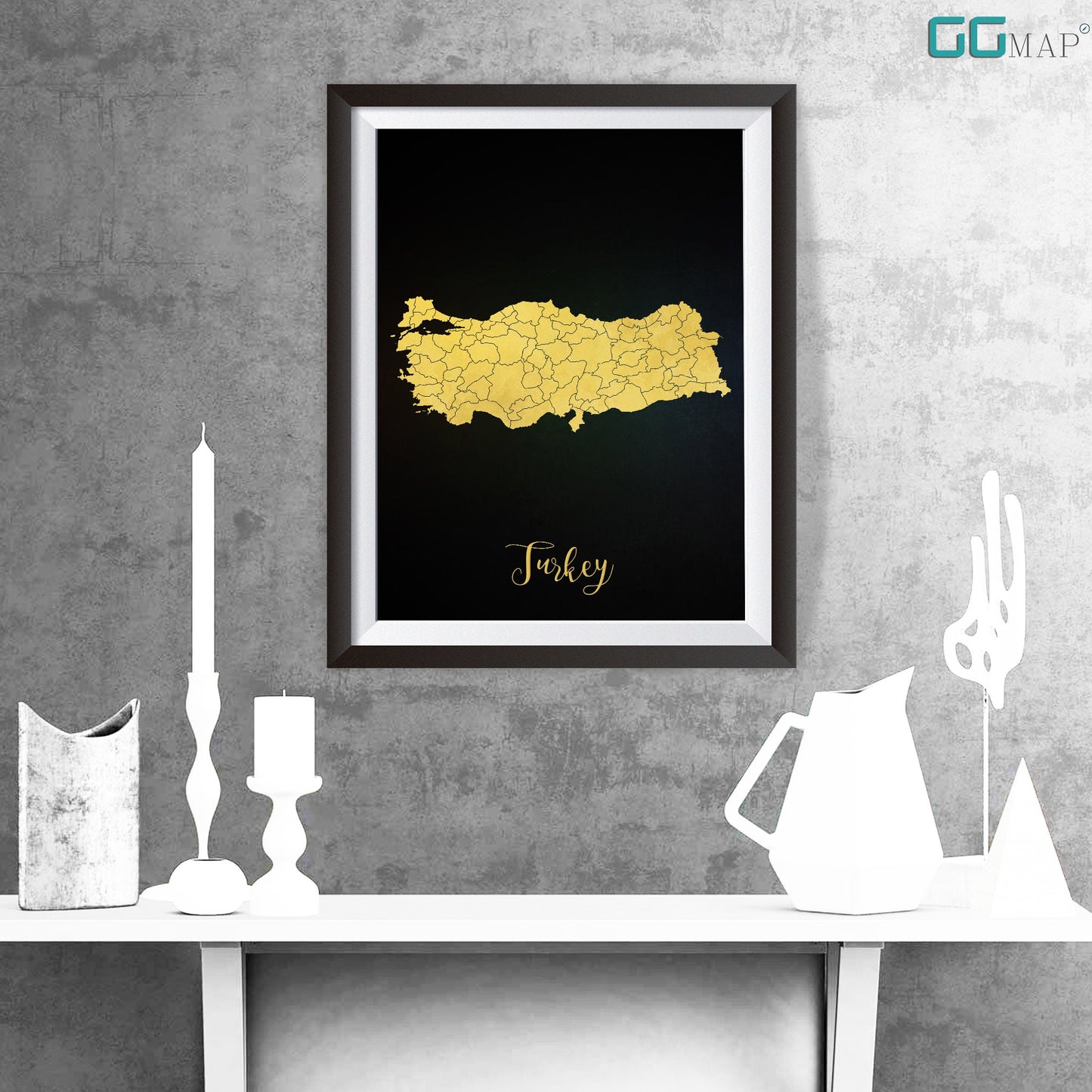 TURKEY map - Turkey gold map - Travel poster - Home Decor - Wall decor - Office map - Turkey gift - GeoGIS studio