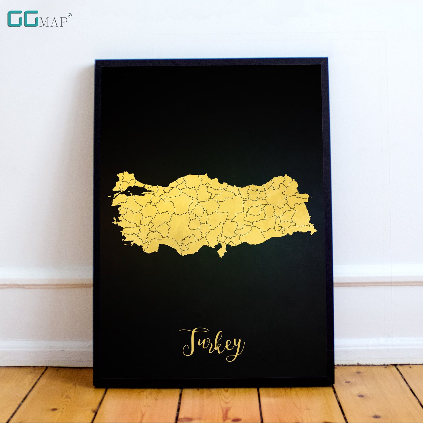 TURKEY map - Turkey gold map - Travel poster - Home Decor - Wall decor - Office map - Turkey gift - GeoGIS studio