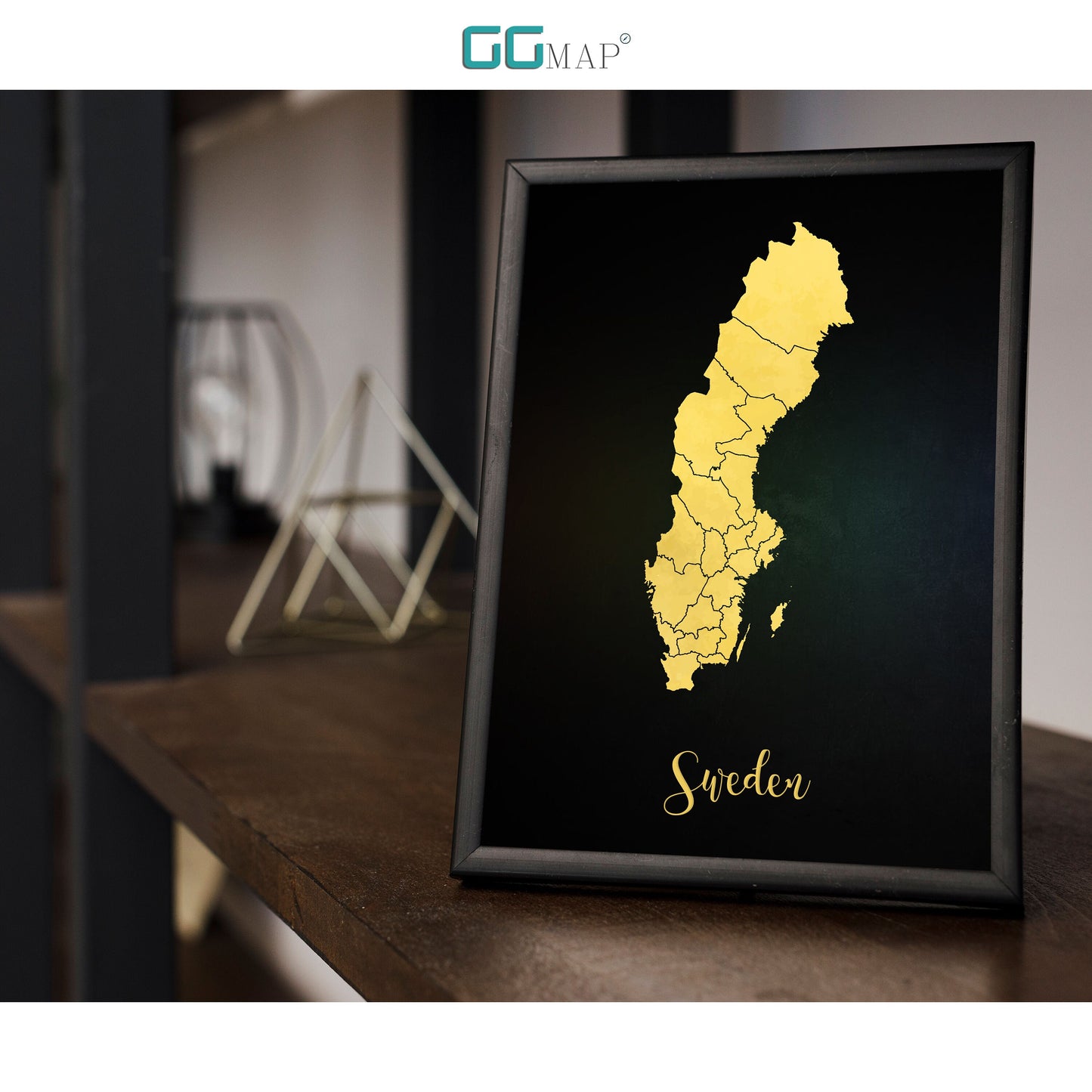 SWEDEN map - Sweden gold map - Travel poster - Home Decor - Wall decor - Office map - Sweden gift - GeoGIS studio