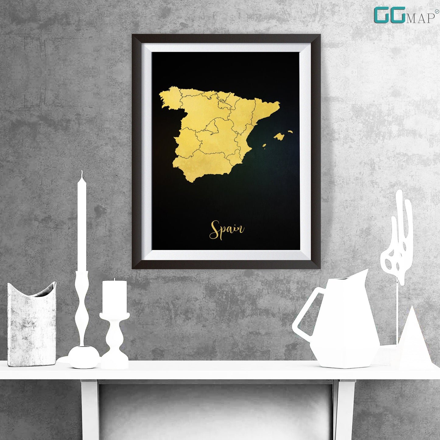 SPAIN map - Spain gold map - Travel poster - Home Decor - Wall decor - Office map - Spain gift - GeoGIS studio