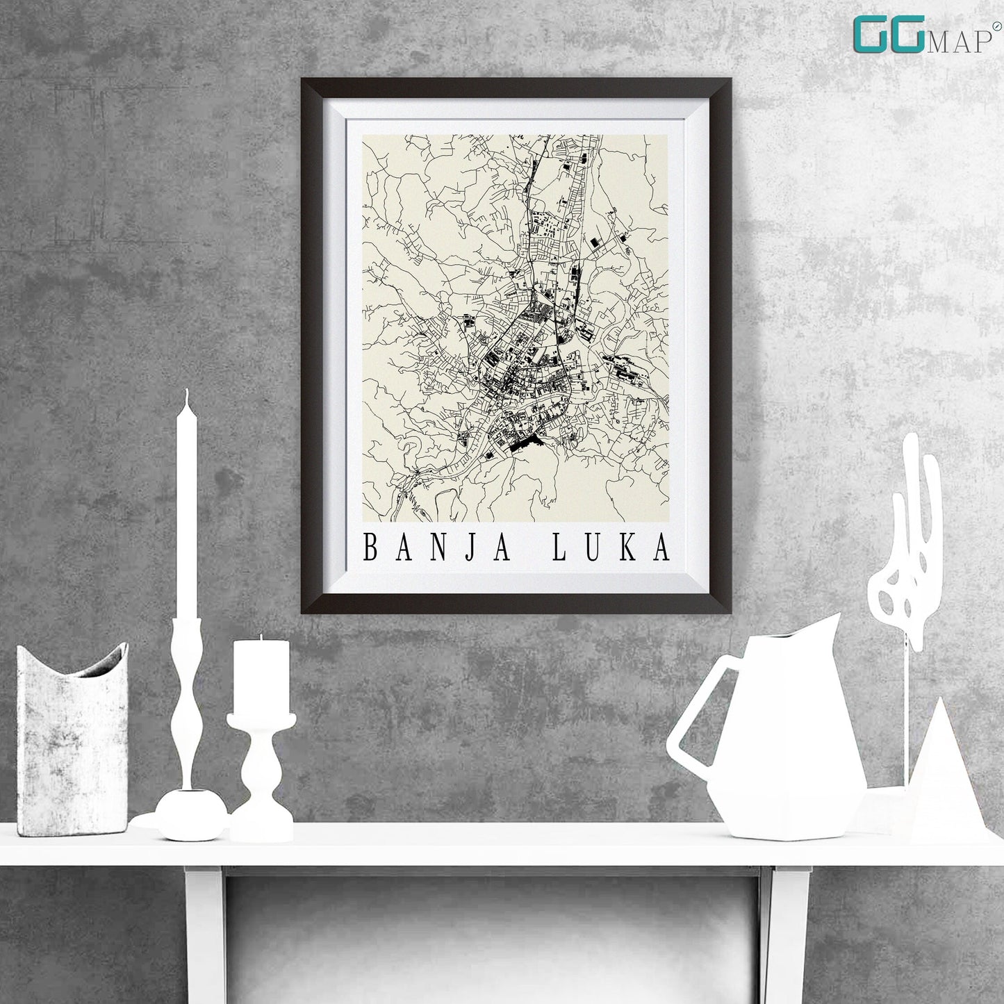 City map of BANJA LUKA - Home Decor - Wall decor - Office map - Travel map - Print map - Poster city map - Banja Luka map - GeoGIS Studio