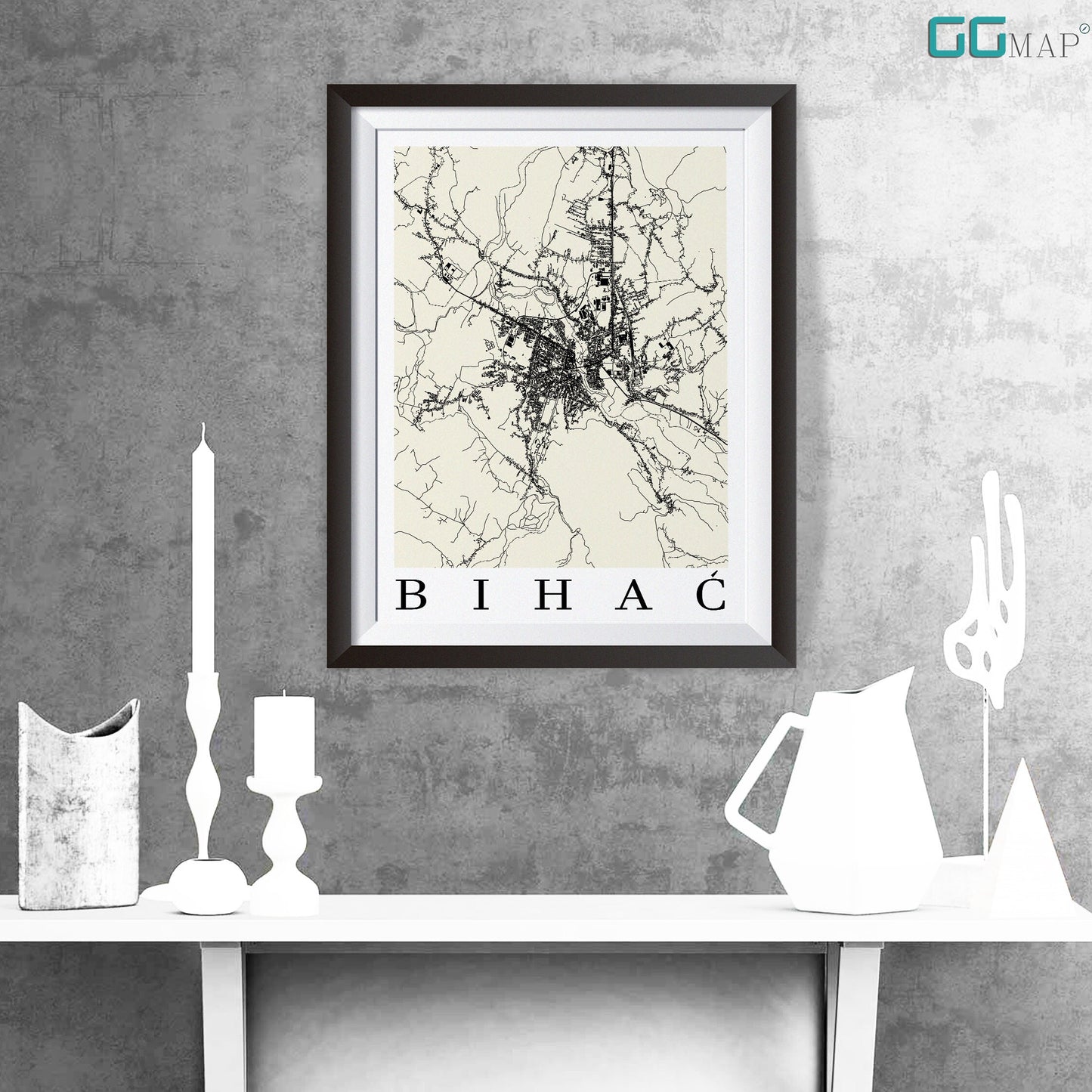 City map of BIHAĆ - Home Decor - Wall decor - Office map - Travel map - Print map - Poster city map - Bihać map - GeoGIS Studio