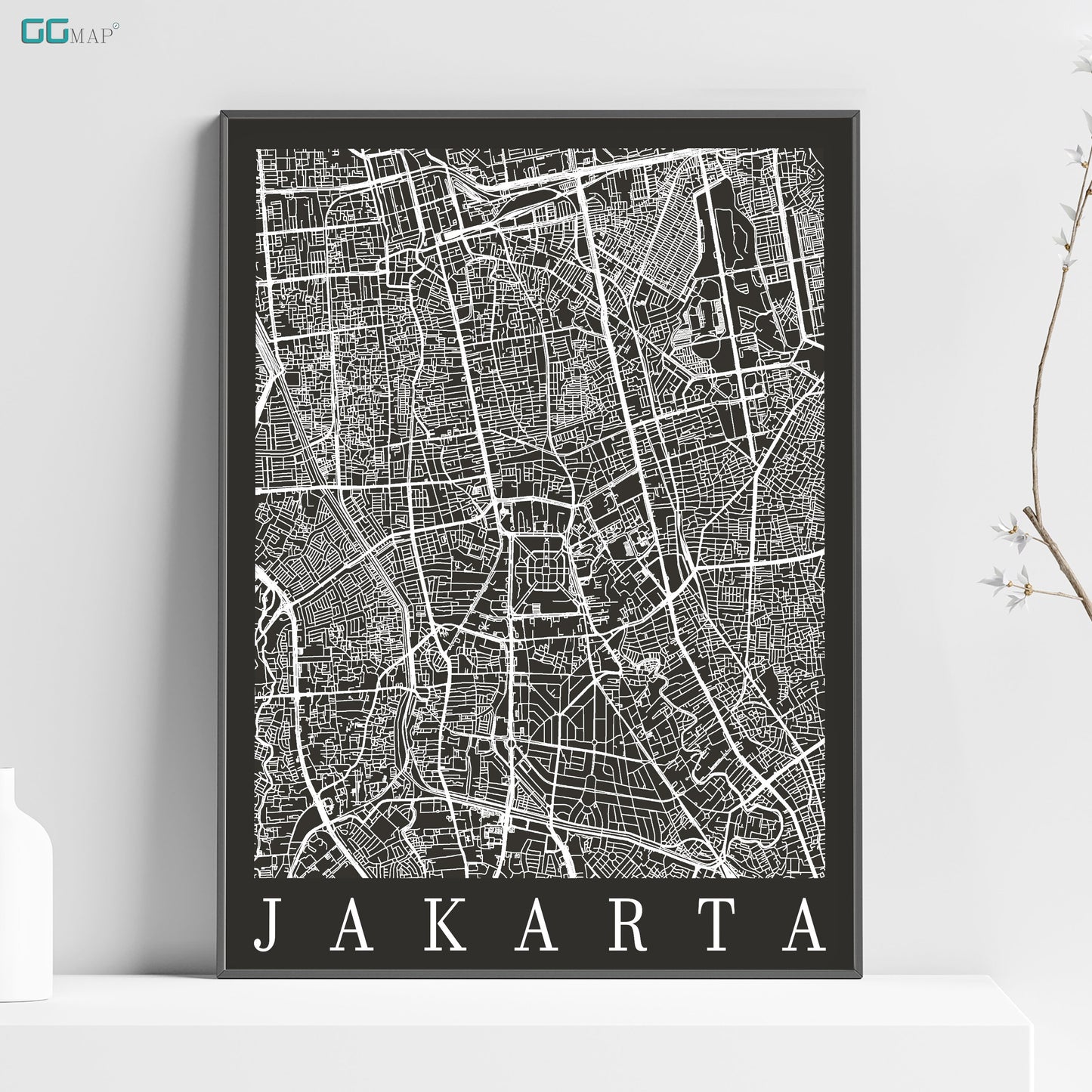 a black and white map of jakarta