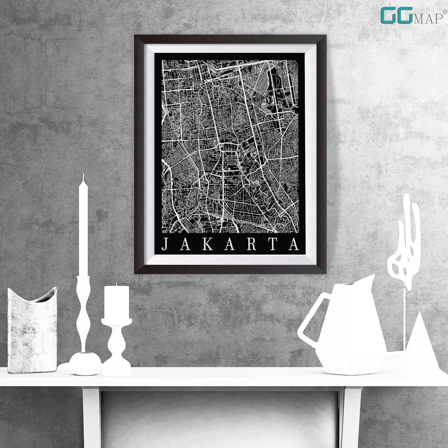 City map of JAKARTA - Home Decor - Office map - Travel map - Print map - Poster city map - JAKARTA map - GeoGIS Studio - Jakarta black map