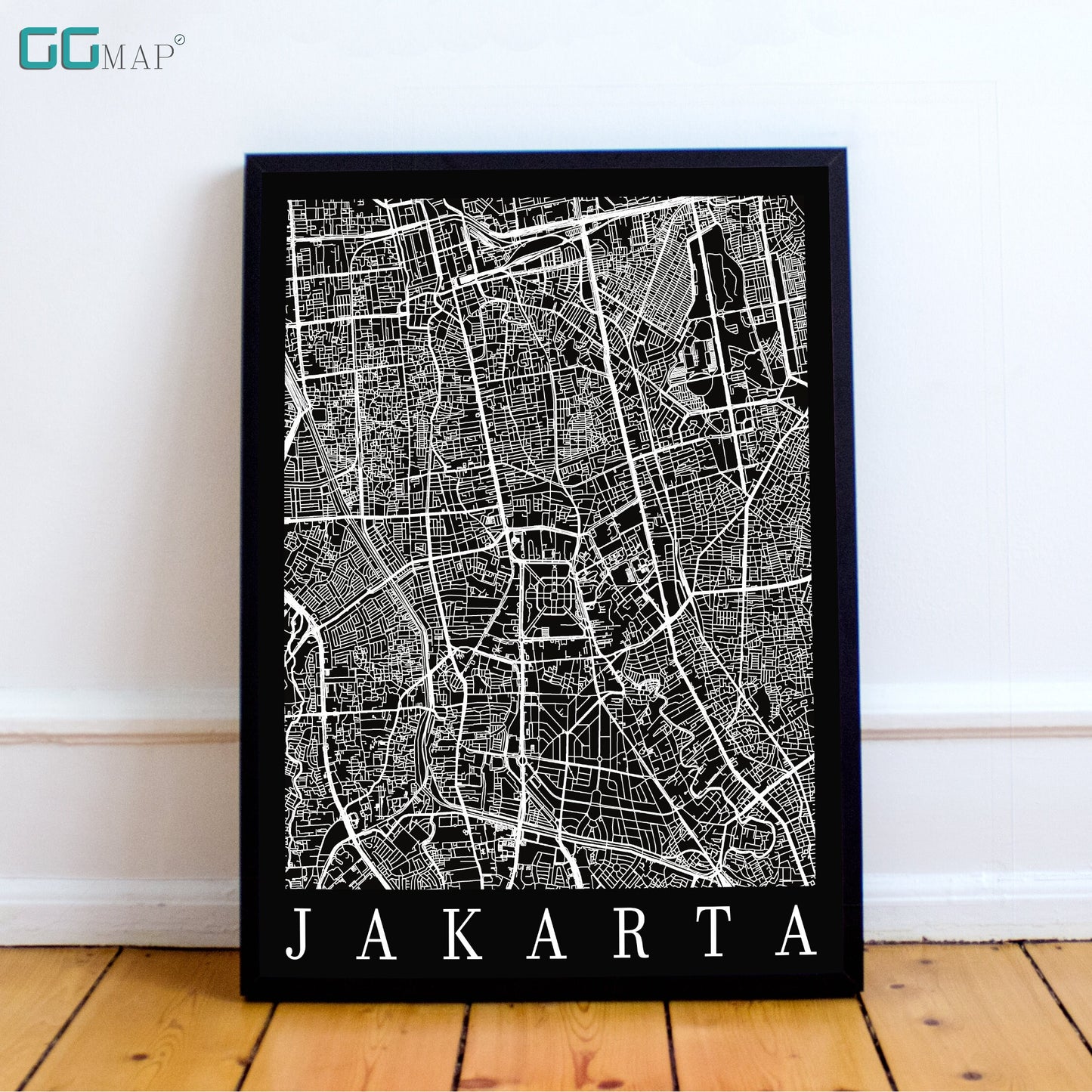 City map of JAKARTA - Home Decor - Office map - Travel map - Print map - Poster city map - JAKARTA map - GeoGIS Studio - Jakarta black map