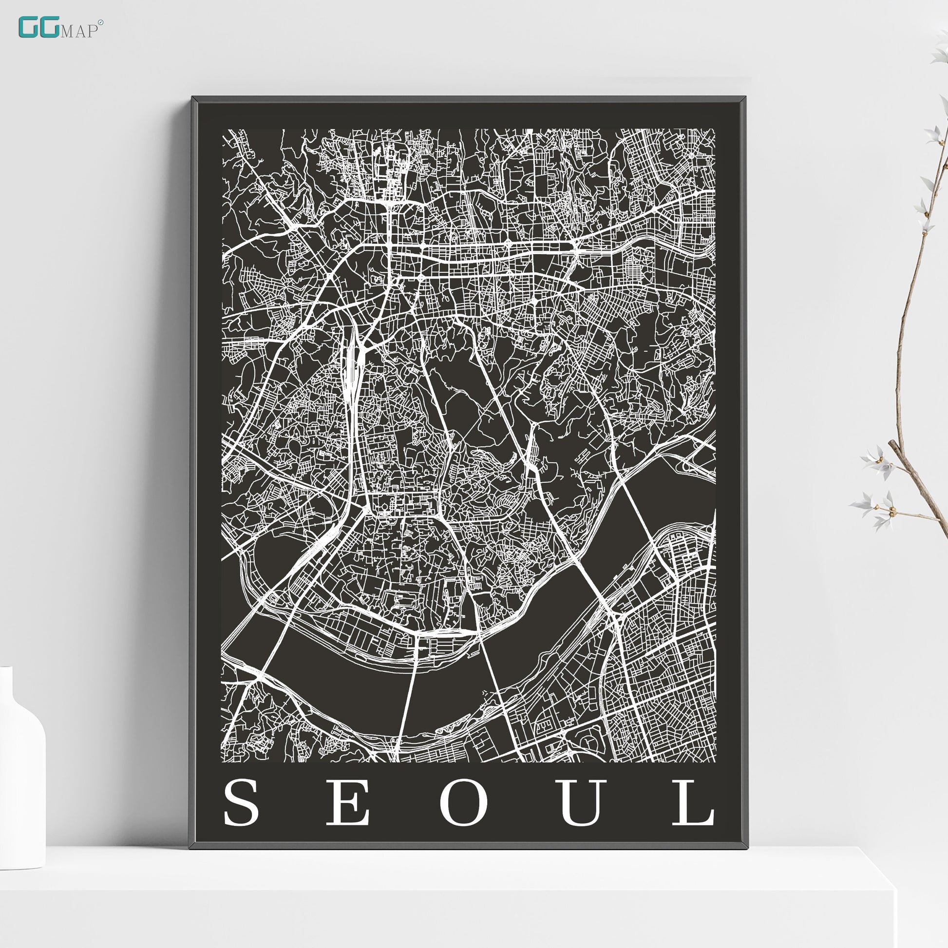 a black and white map of seoul