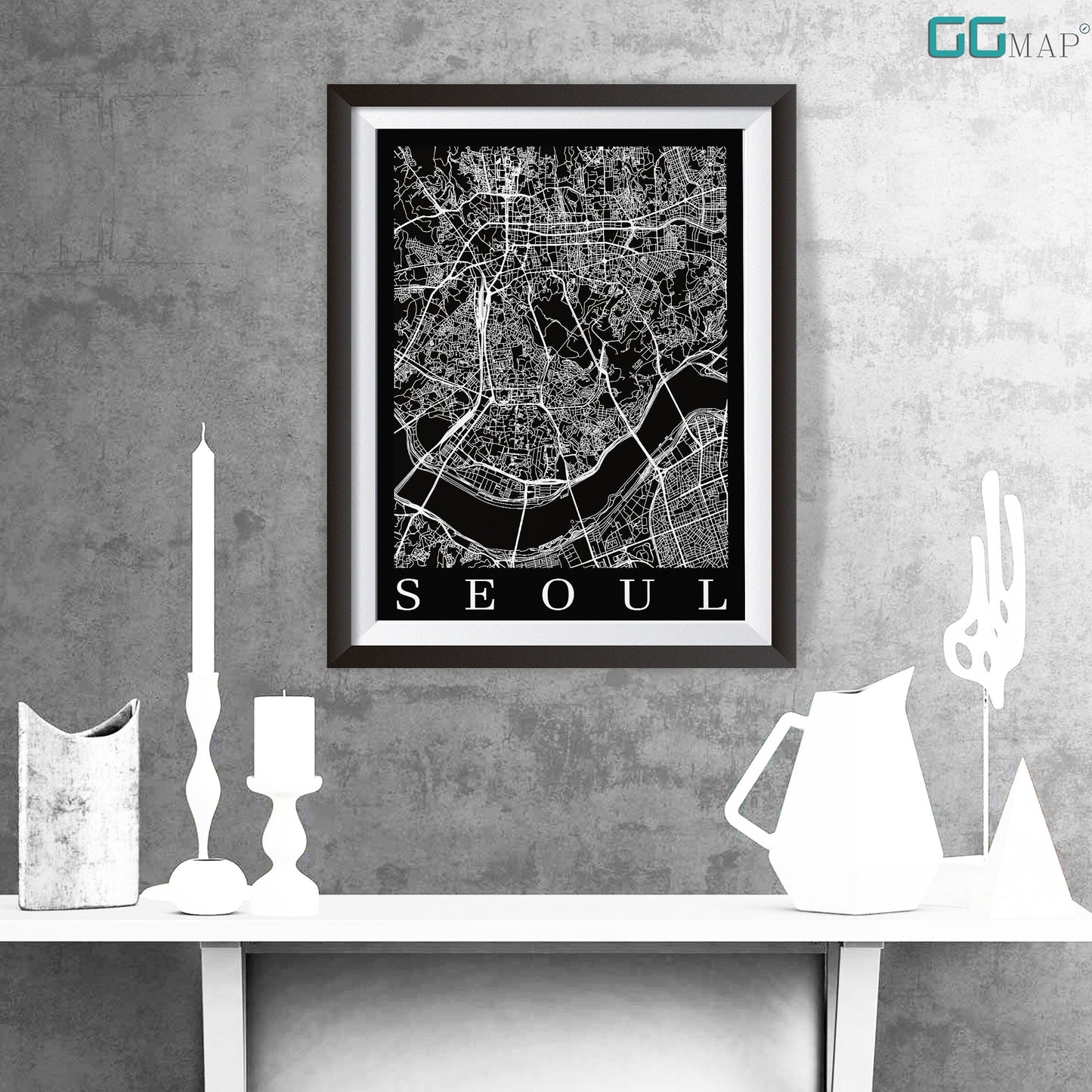 City map of SEOUL - Home Decor - Wall decor -Office map - Travel map- Print map -Poster city map - Seoul map- GeoGIS Studio -Seoul black map