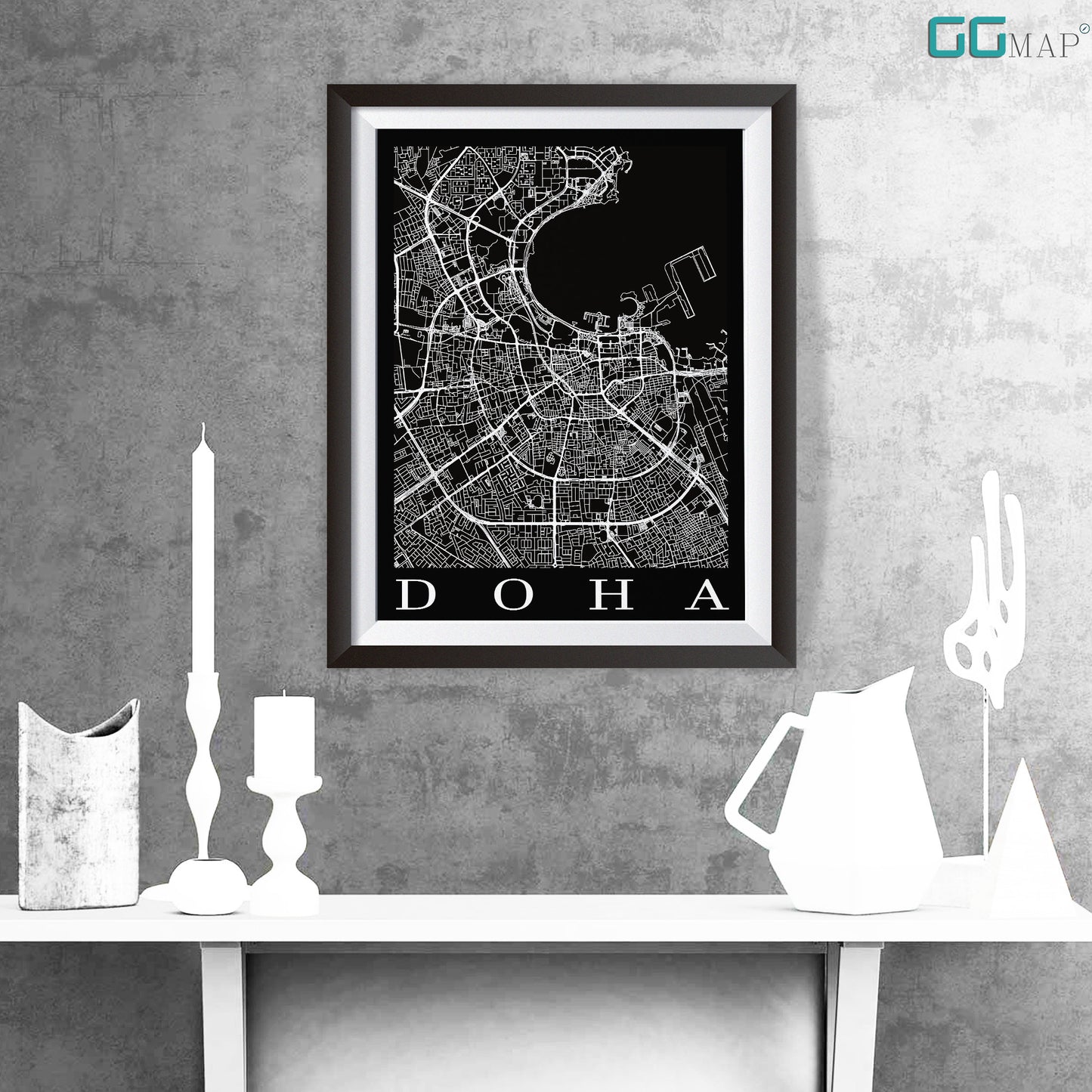 City map of DOHA - Home Decor - Wall decor - Office map - Travel map - Print map -Poster city map - Doha map - GeoGIS Studio- Doha black map