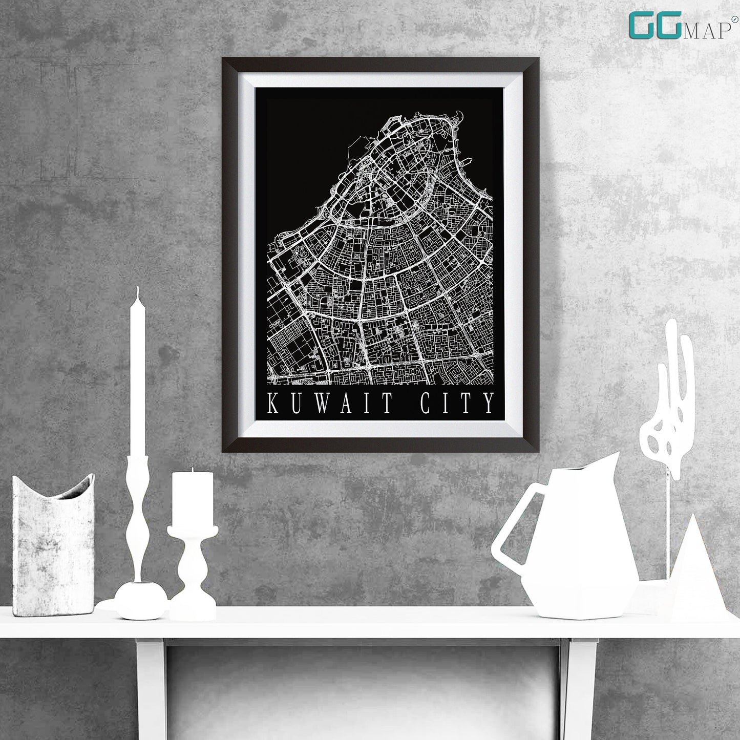 City map of KUWAIT CITY - Home Decor - Wall decor - Office map - Travel map - Print map - Poster city map - Kuwait black map - GeoGIS Studio