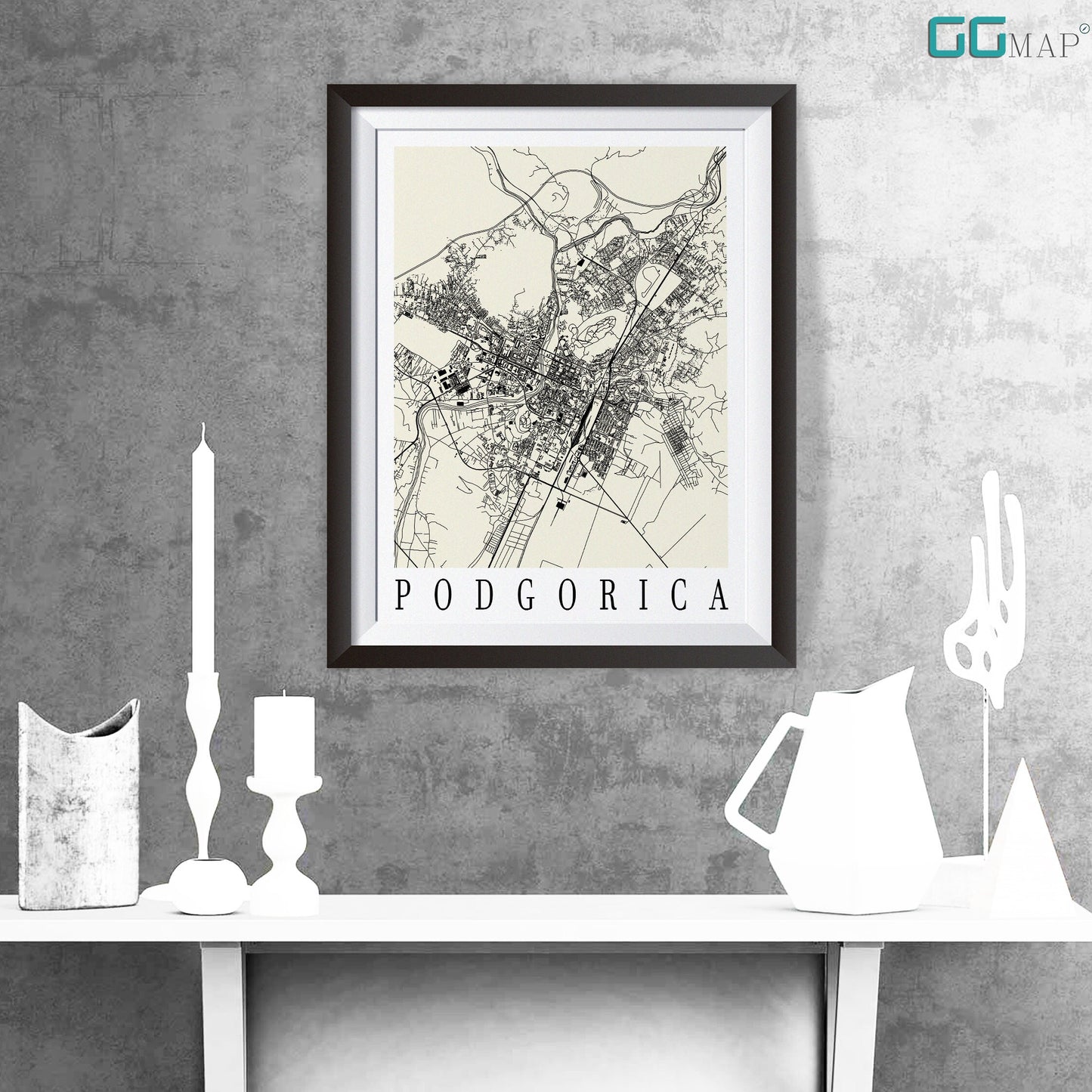 City map of Podgorica - Home Decor - Wall decor - Office map - Travel map - Print map - Poster city map - Podgorica map - GeoGIS Studio