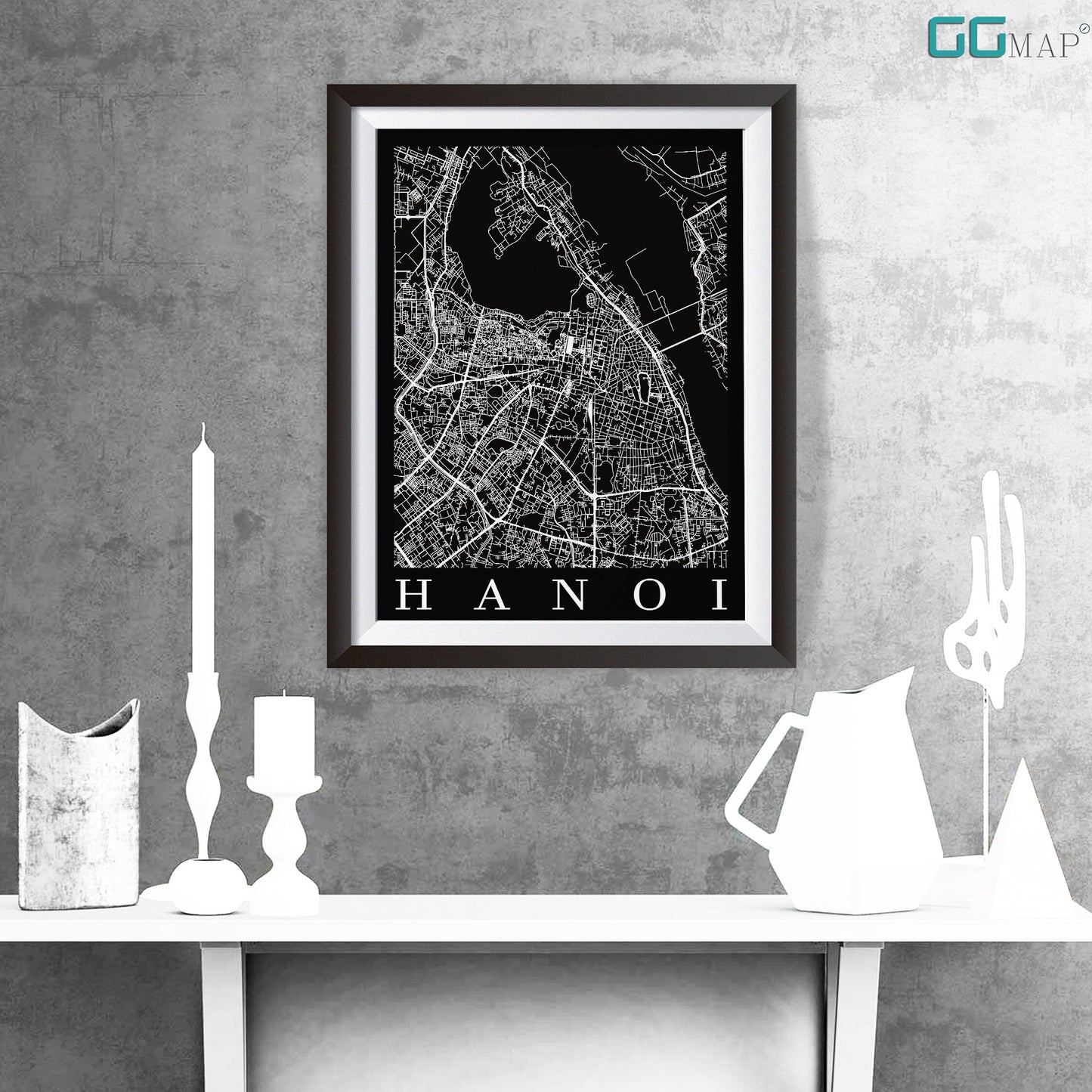 City map of HANOI - Home Decor - Wall decor - Office map - Travel map - Print map Poster city map -Hanoi map -GeoGIS Studio -Hanoi black map