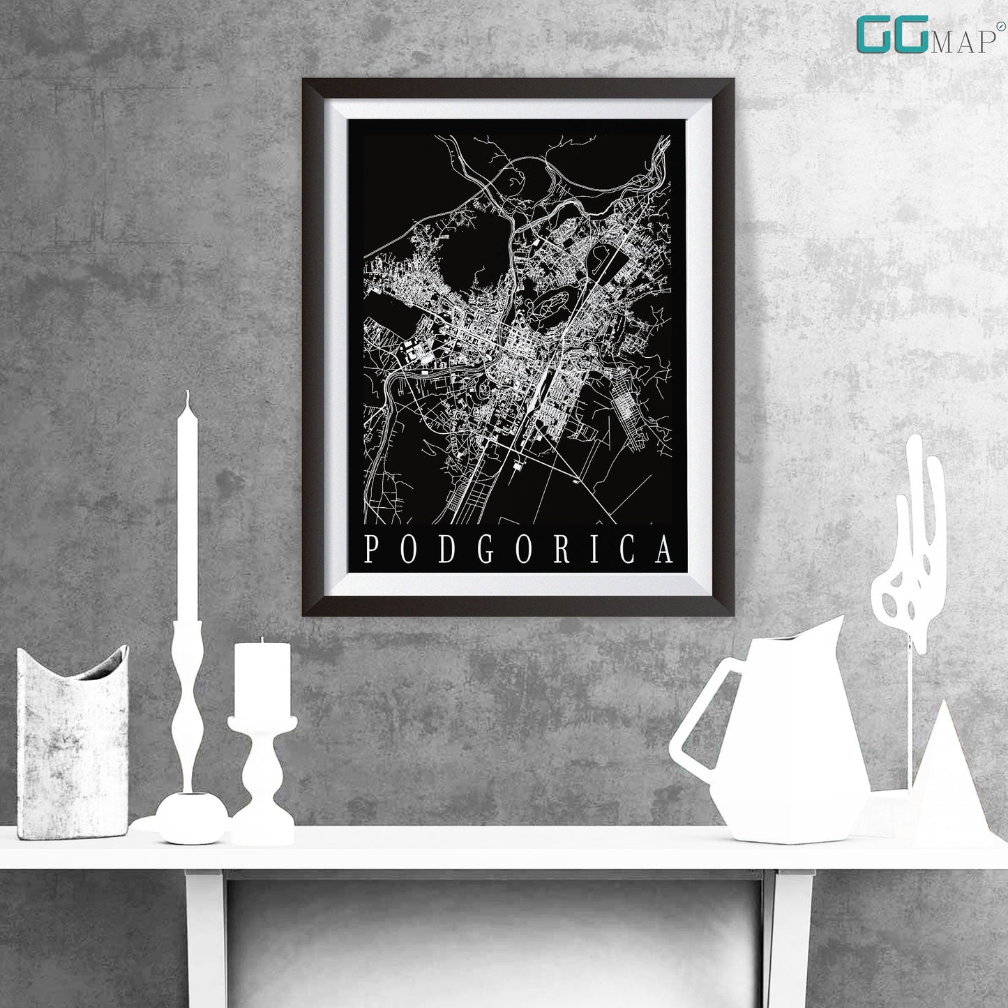 City map of Podgorica - Home Decor - Wall decor - Office map - Travel map - Poster city map - Podgorica black map - GeoGIS Studio