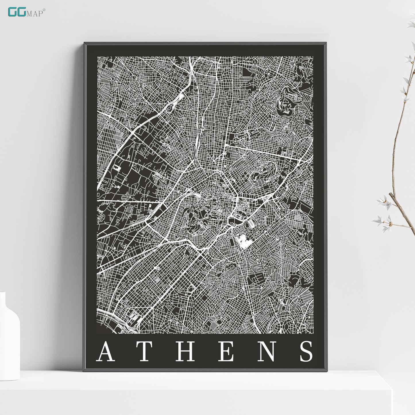 a black and white map of the city of athen's