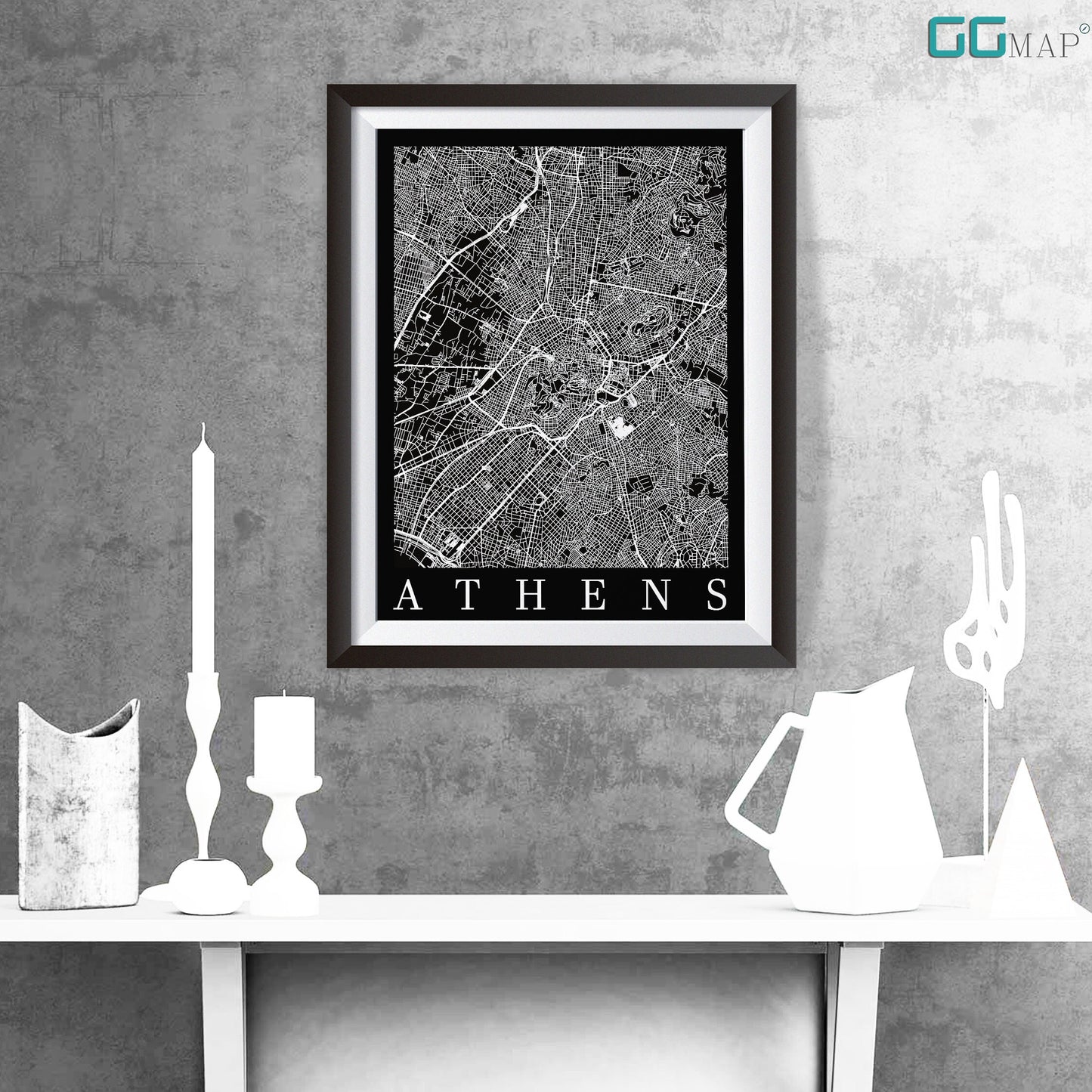 City map of ATHENS - Home Decor - Wall decor - Office map - Travel map - Print map - Poster city map - Athens black map - GeoGIS Studio