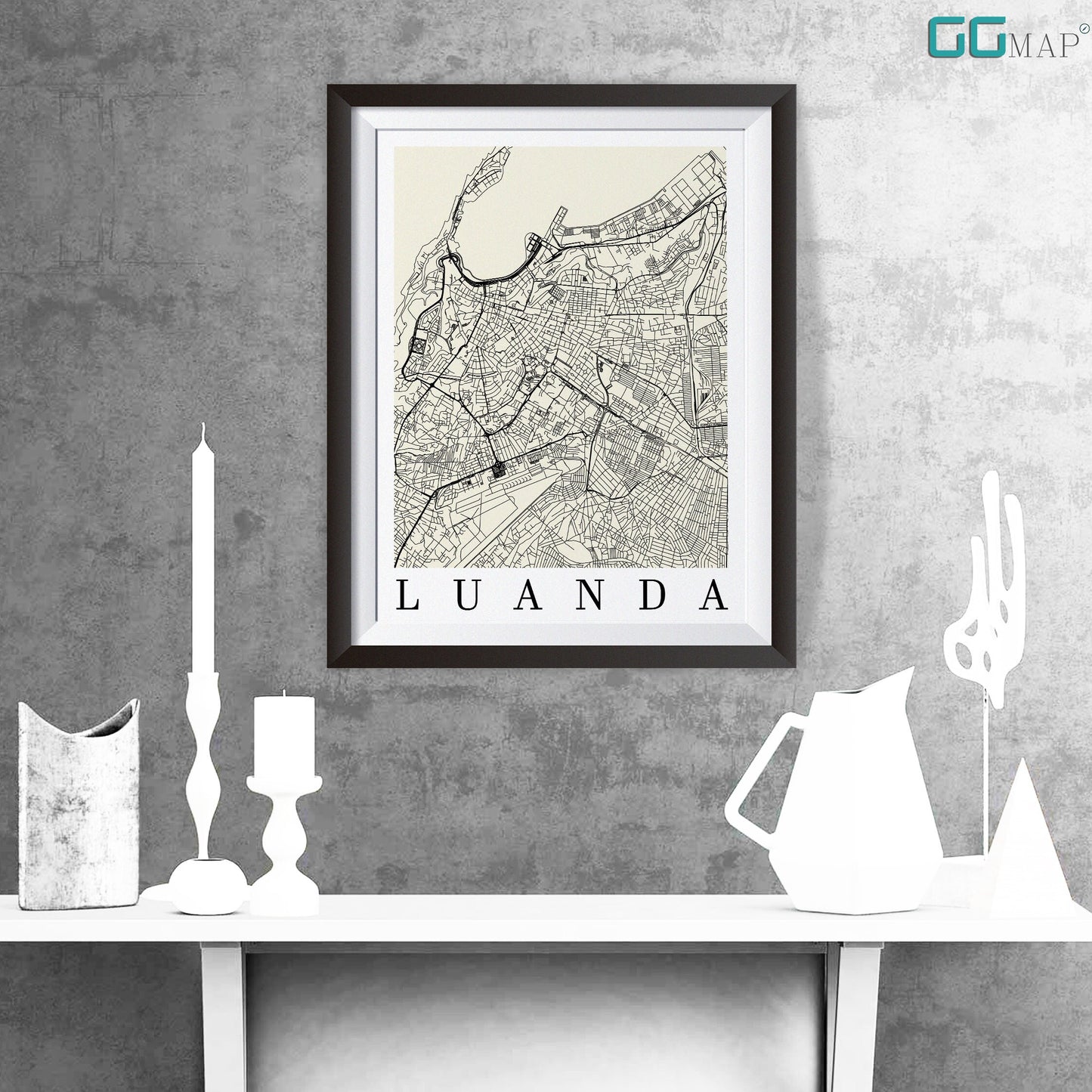 City map of LUANDA - Home Decor - Wall decor - Office map - Travel map - Print map - Poster city map - Luanda map - GeoGIS Studio