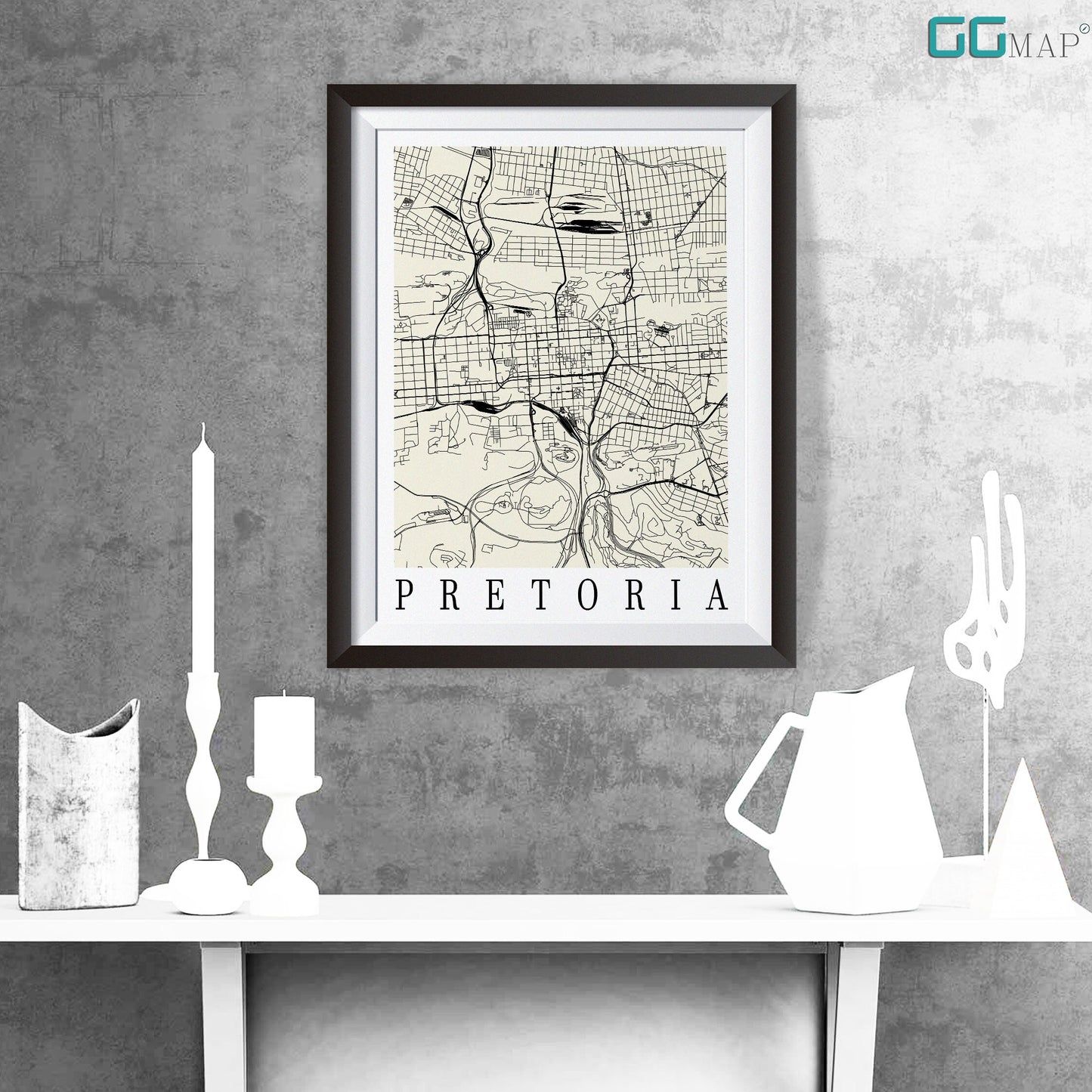 City map of PRETORIA - Home Decor - Wall decor - Office map - Travel map - Print map - Poster city map - Pretoria map - GeoGIS Studio