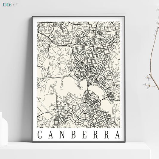 a black and white map of canberra, australia