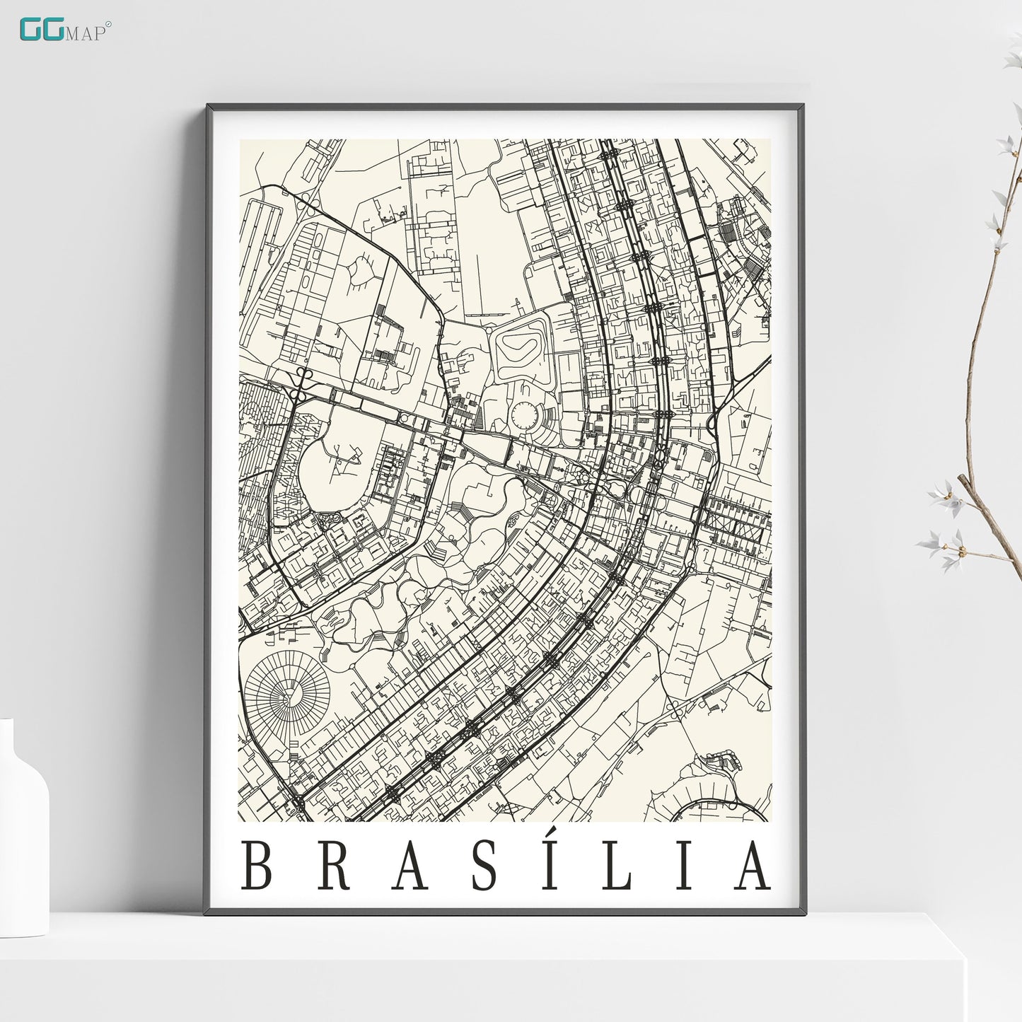 a framed map of brasil in black and white