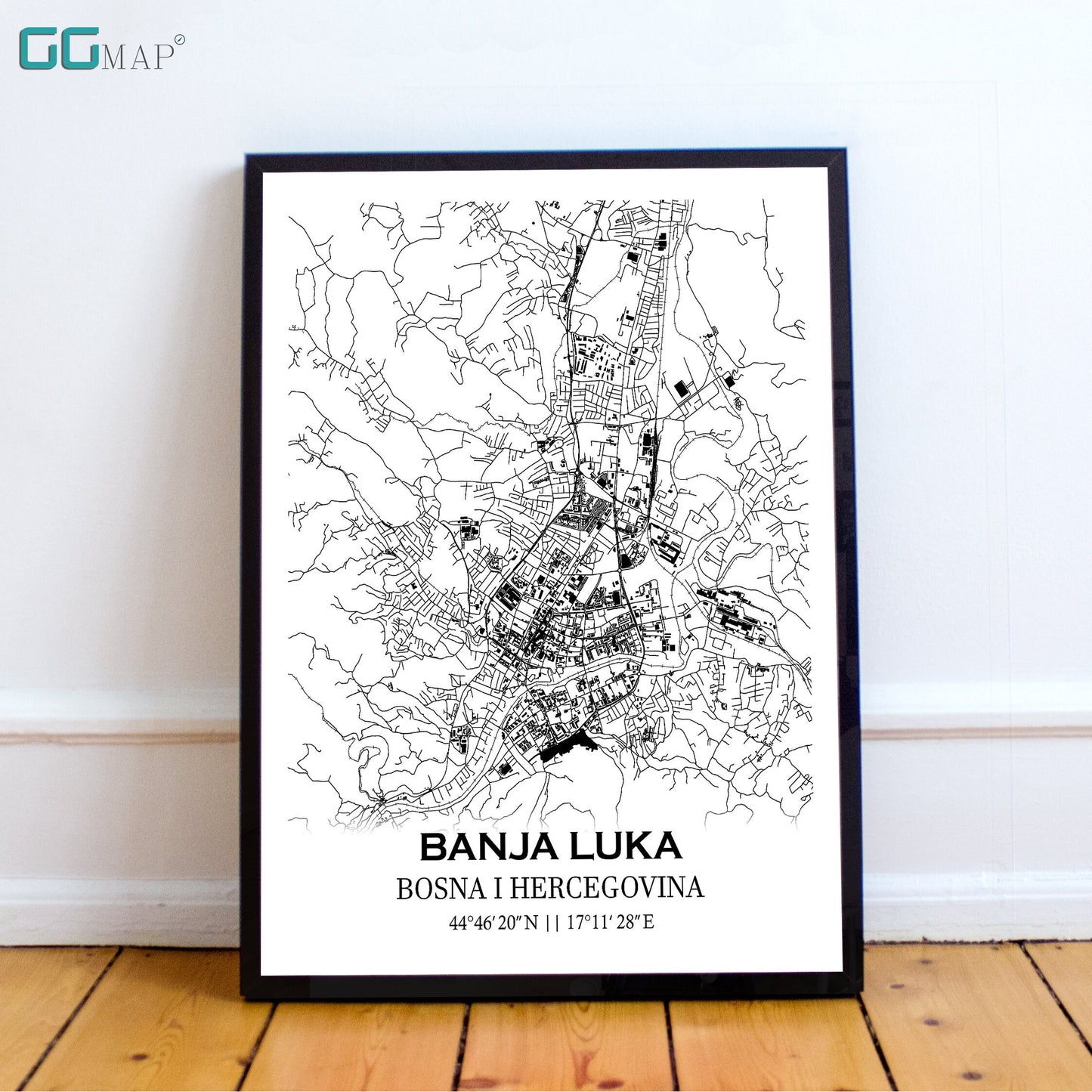 City map of BANJA LUKA - Home Decor - Wall decor - Office map - Travel map - Print map - Poster city map - Banja Luka map - Map art - Bosnia