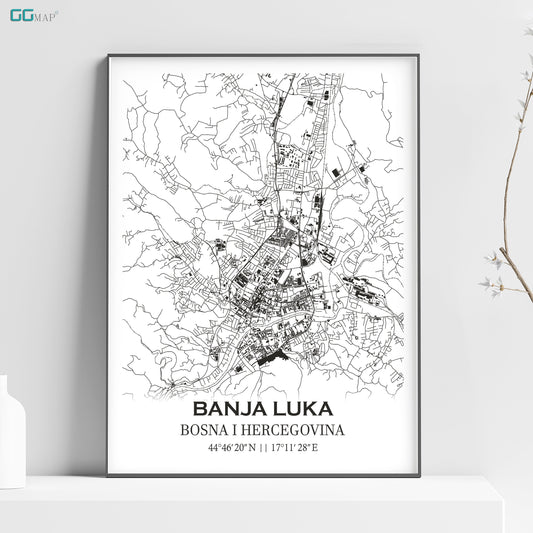 a black and white map of banja luka