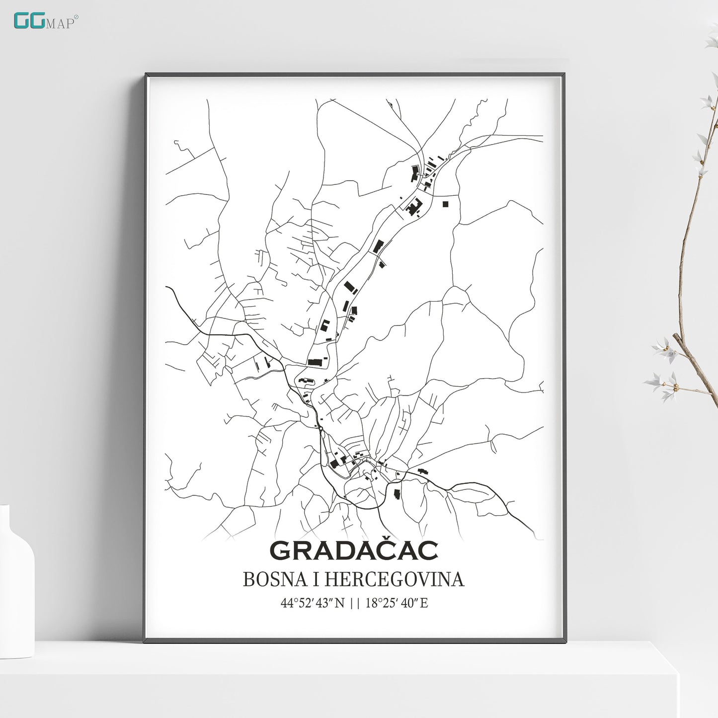 a black and white map of the city of gradaccac