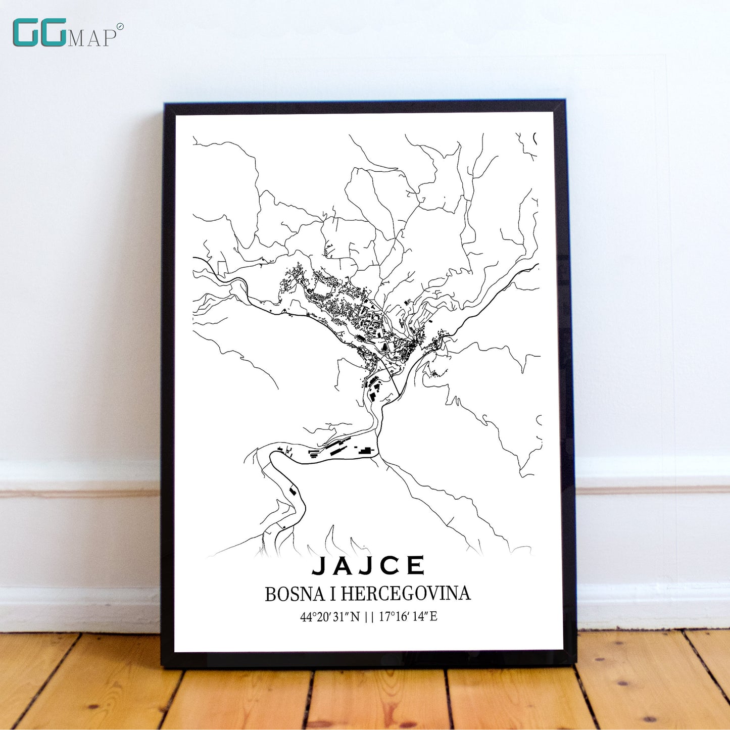 City map of JAJCE - Home Decor - Wall decor - Office map - Travel map - Print map - Poster city map - Jajce map - Map art - Bosnia